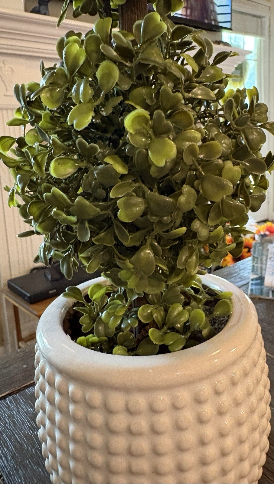 Faux Boxwood Topiary Tree 16 Inch With White Ceramic Base 2-Tiered