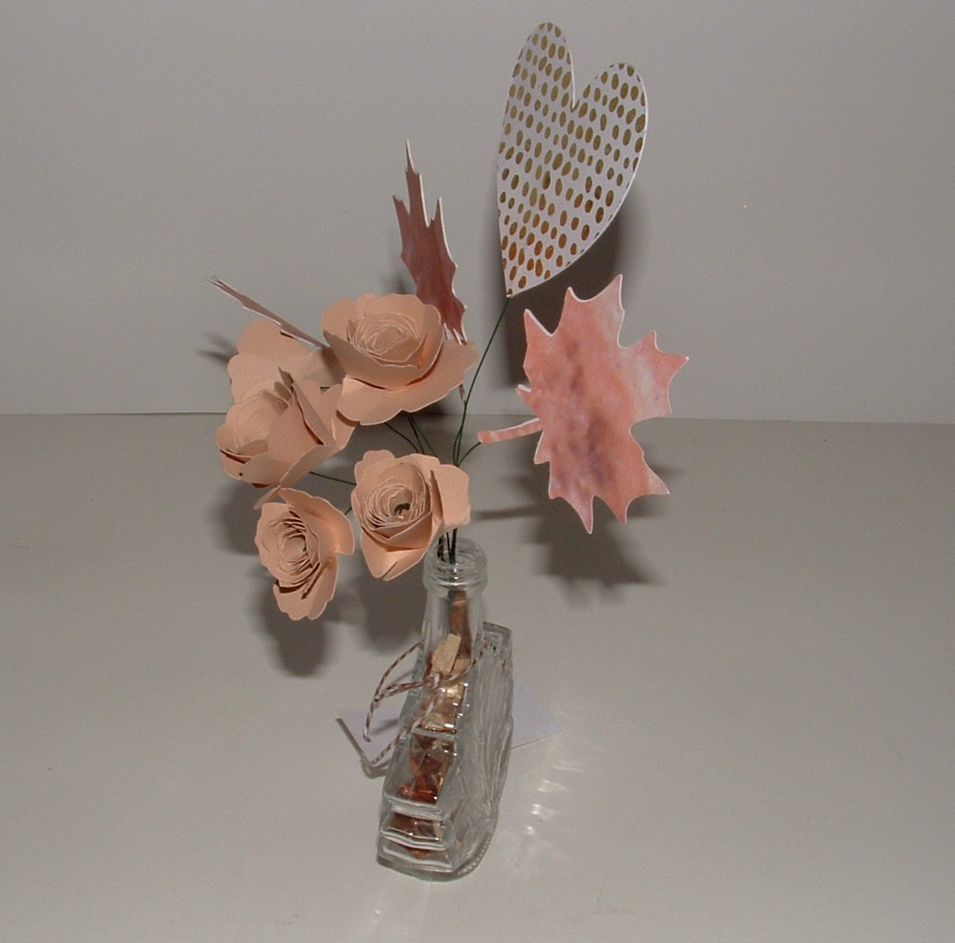 Paper Handmade Fall Flower & Leaf Bouquet, Leaf Shape Upcycled Vase, Gift Tag