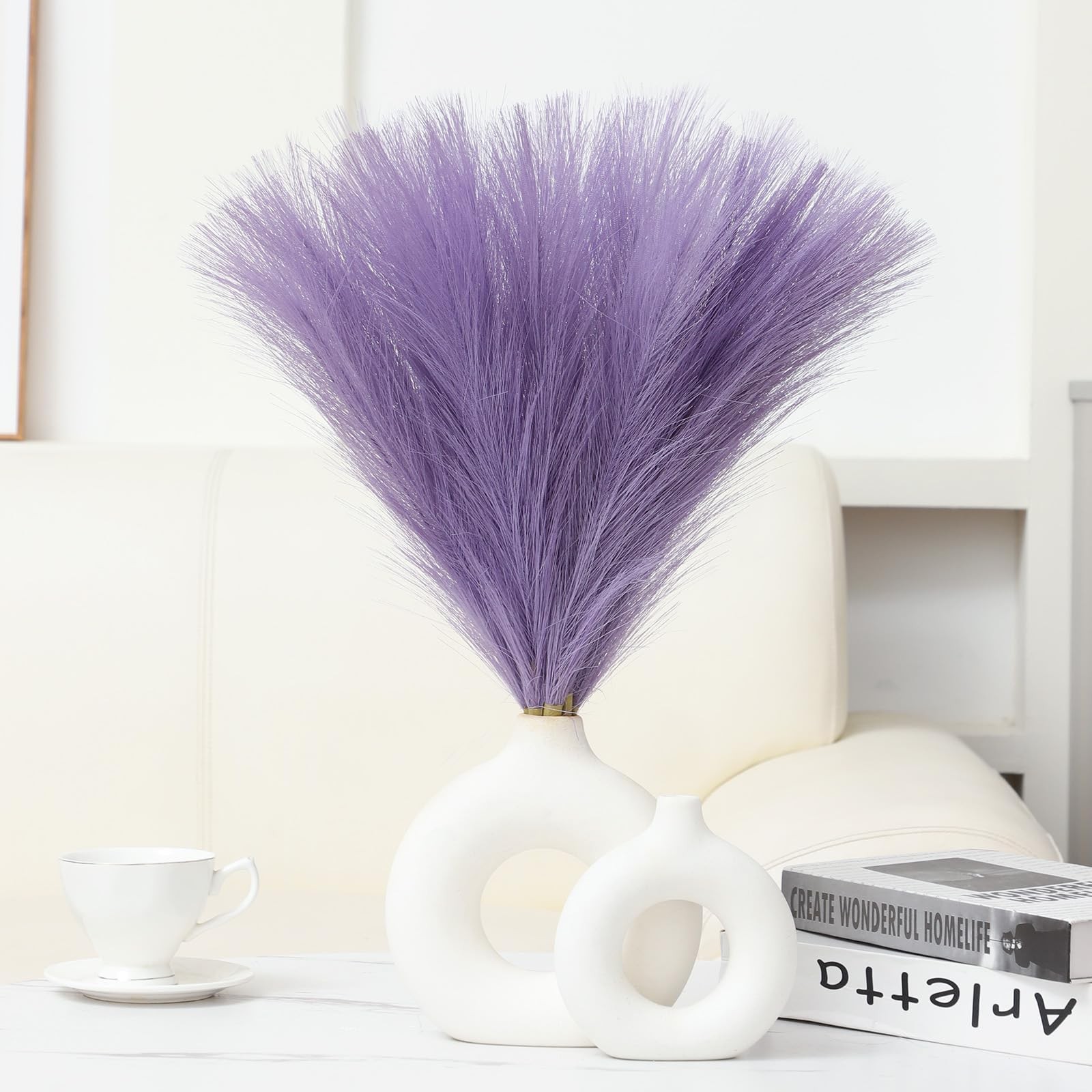 Faux Pampas Grass Decor 17.7 Inch 6pcs, Artificial Pompas Grass Bulk Artifici…