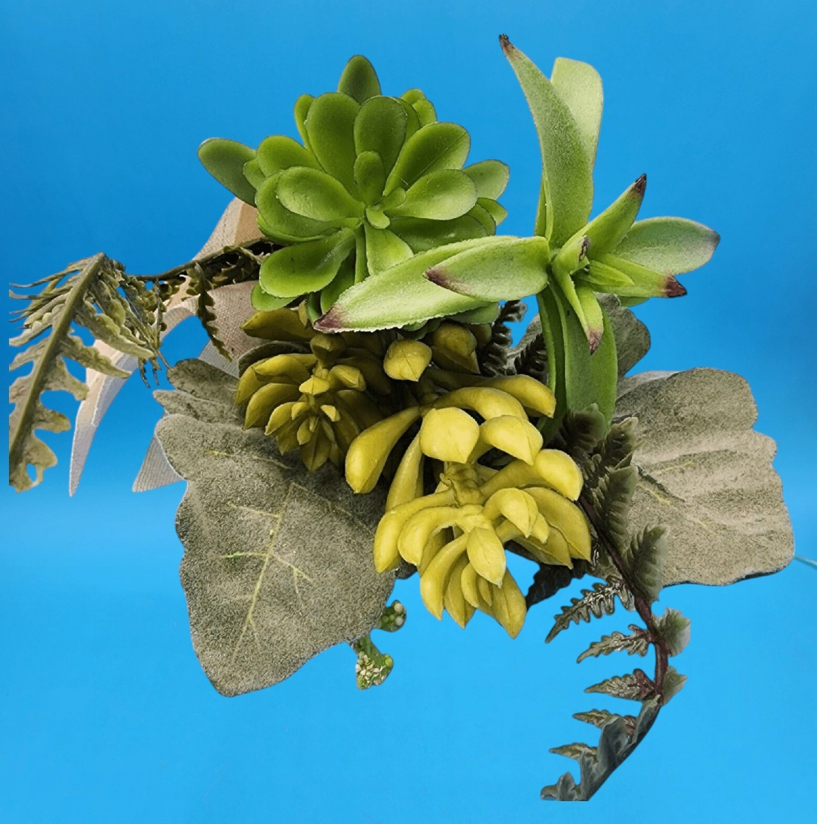 Artificial Green Succulent Bouquet Plant Leaves Wrapped Natural Cotton Cloth