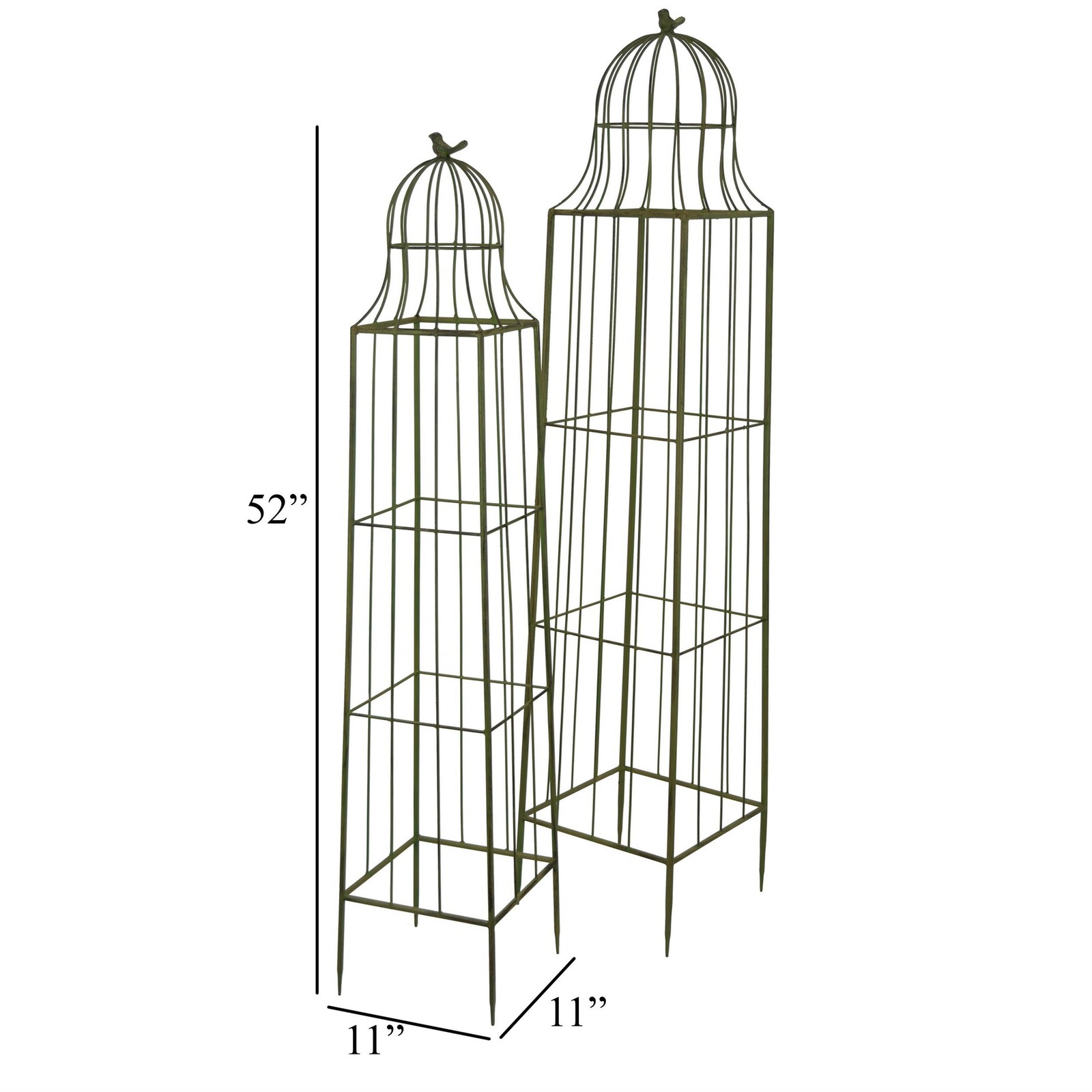 Benjara Meryl Plant Trellis Set of 2- Garden Tall Cage Design- Green Metal