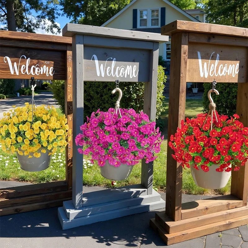 4 Bundles Artificial Flowers Outdoor UV Resistant Plastic Plant Silk Flower