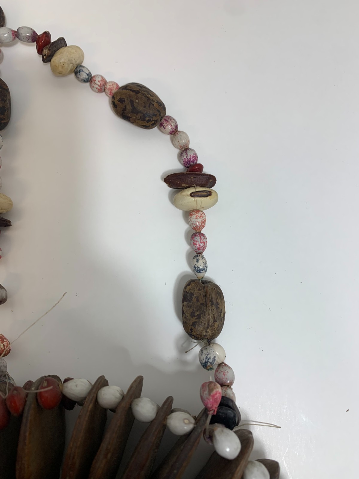 Vintage Ethnic Bean Pod Wall Wreath or Necklace Brown White Color Beans Decor