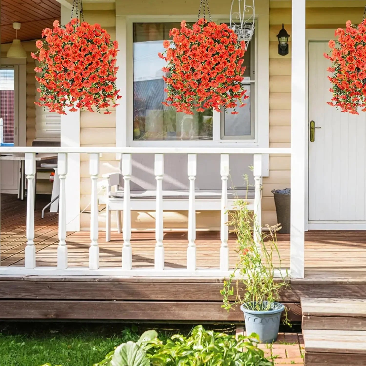 2PCS Artificial Morning Glory Vines UV Resistant Hanging Flowers Outdoor Decor..