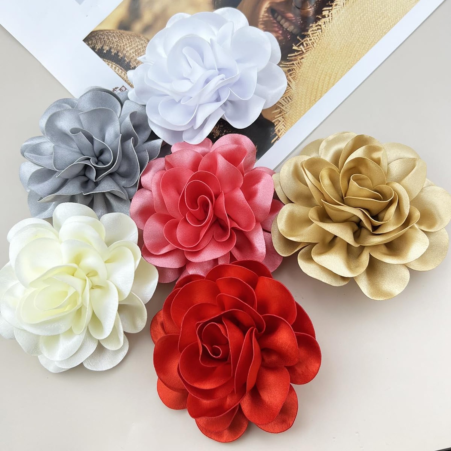 Elegant Dainty Satin Fabric Rose Flower Extra Large Big Brooches Pins Silk Ca…