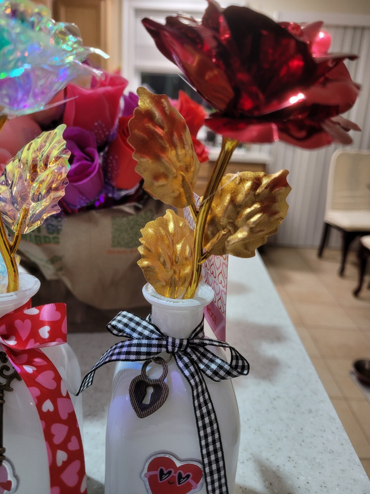 1 Set Foil Red Rose Flower Artificial Flowers In Vase Set Valentine’s Day Gifts