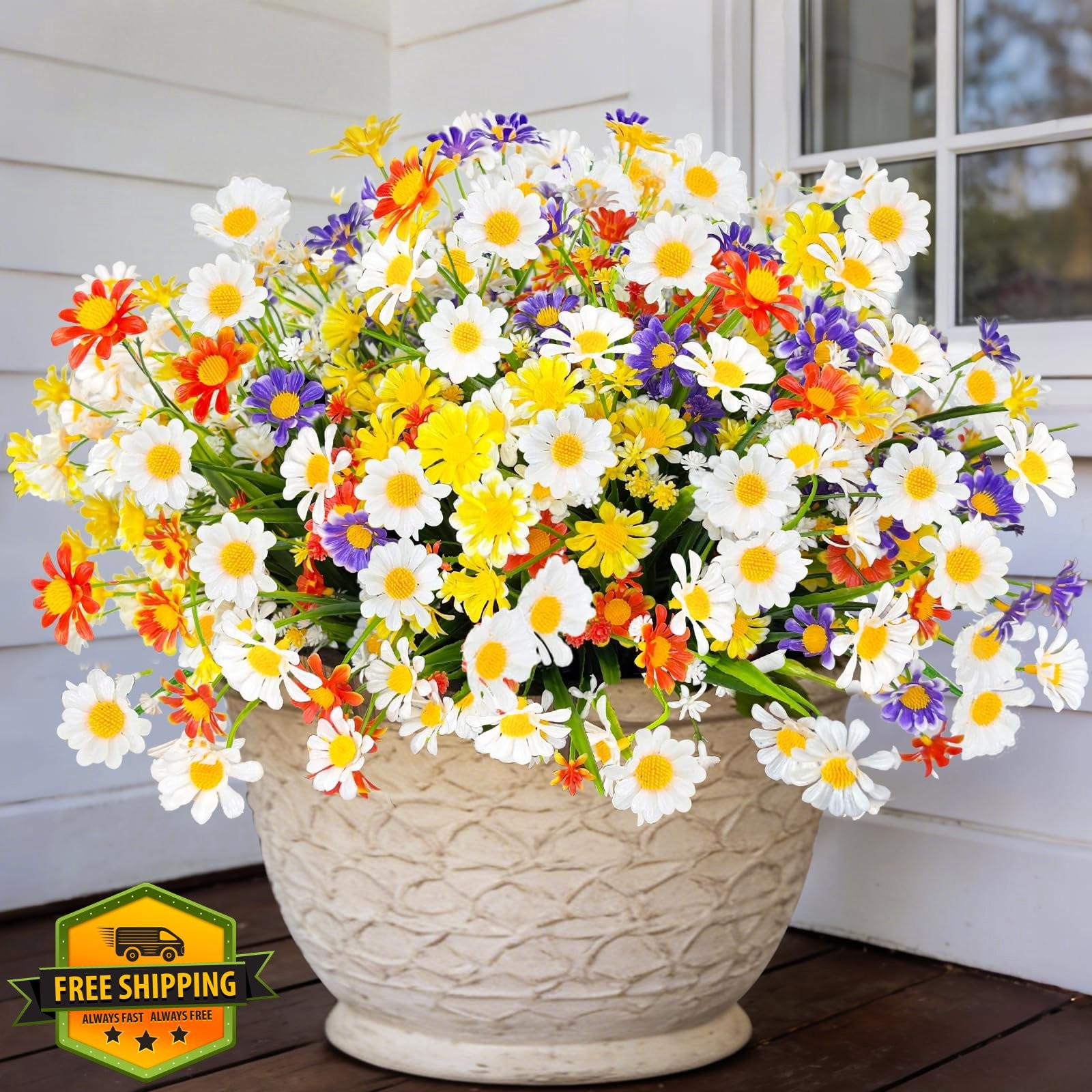 12 Bundles Mix Color Daisy Faux Flowers UV Resistant Outdoor
