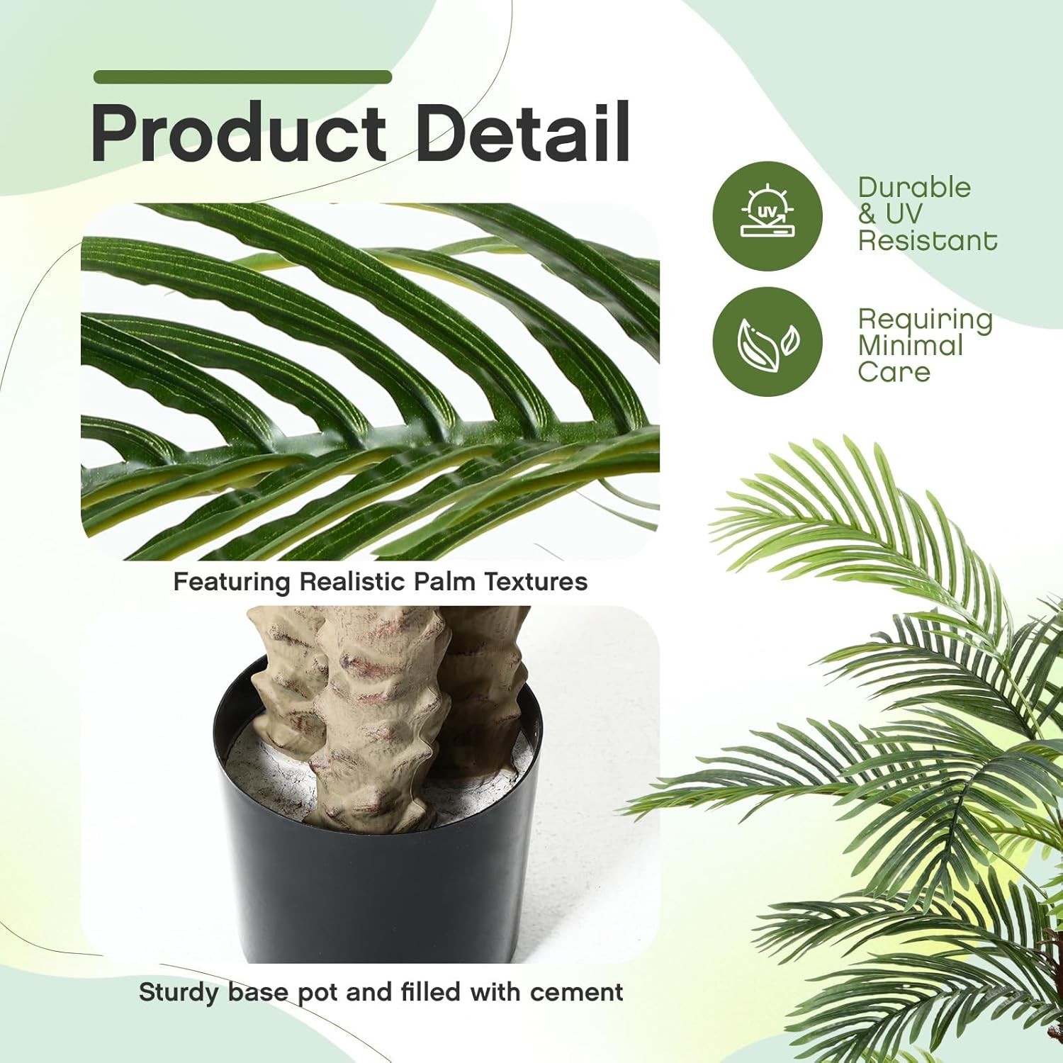 7 ft Artificial Palm Tree Outdoor Faux Tropical Triple Branches Yard Decor