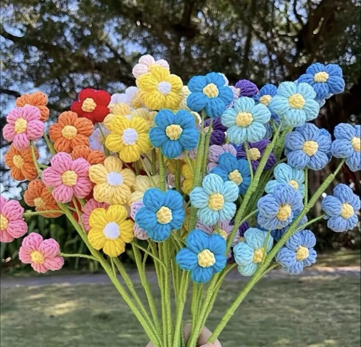 50pcs Crochet Flower Appliques – Handmade Knitted Yarn Flowers In Assorted Color