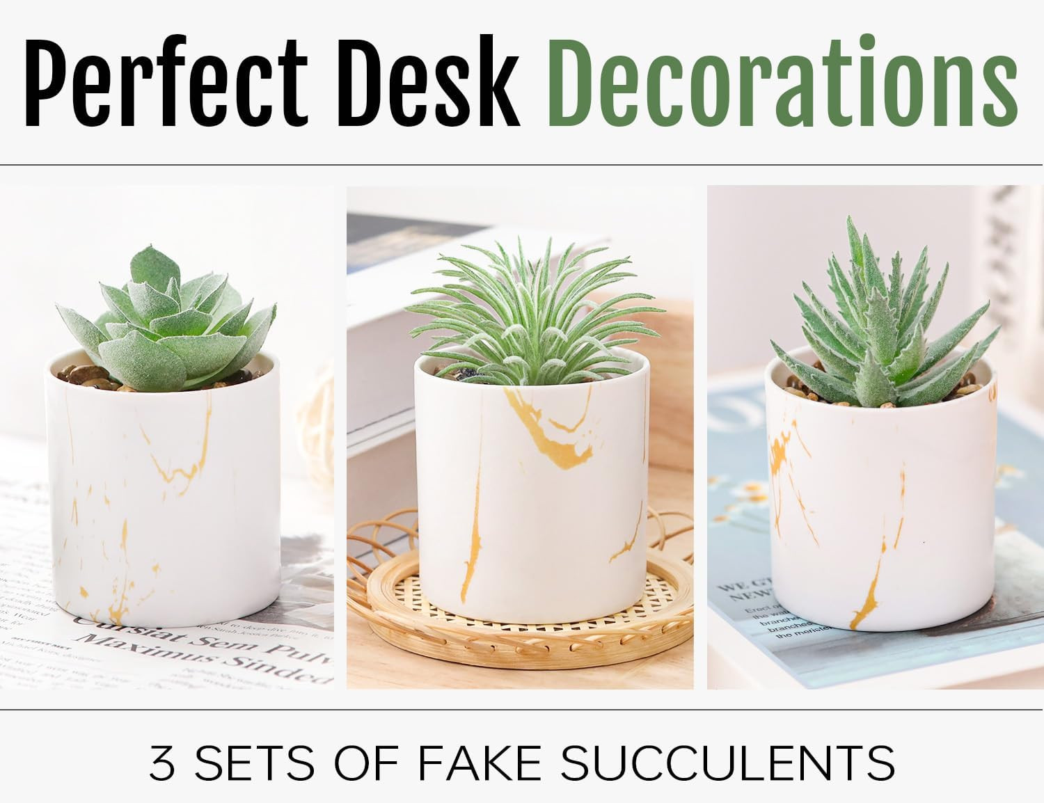 3 Pack Small Fake Plants Succulents Plants Artificial in Pots for Home Green