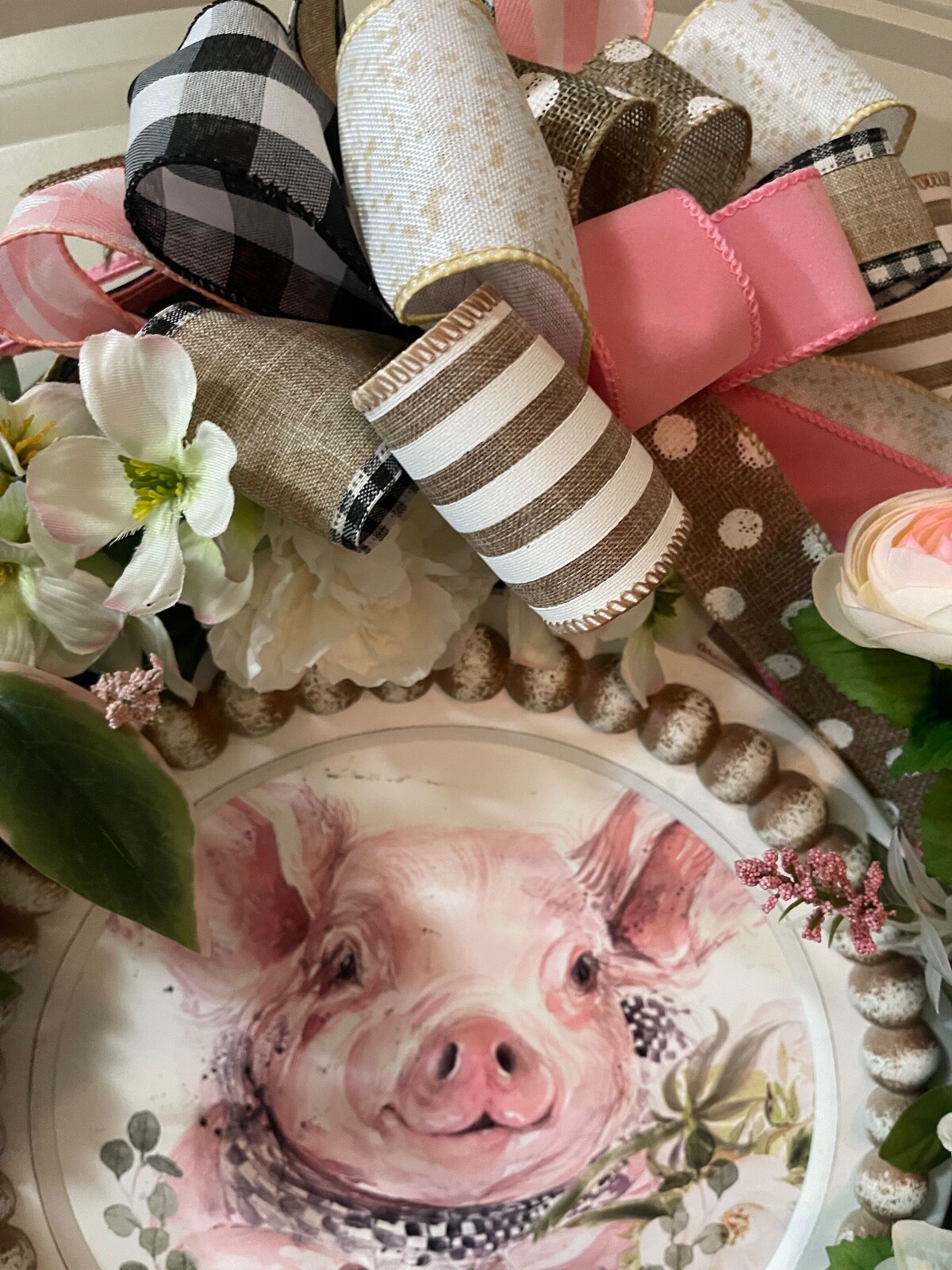 Farm life Piggy Pig Floral Grapevine Wreath by Taylormadecustombows 24x24x8″