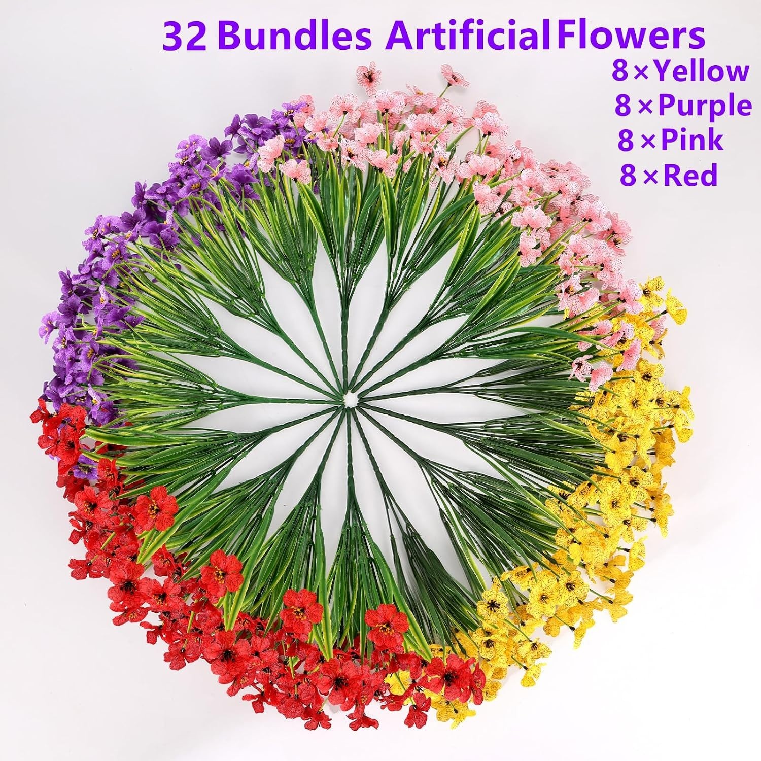32 Bundles UV Resistant Artificial Mums – Vibrant Flowers for Outdoor Decor
