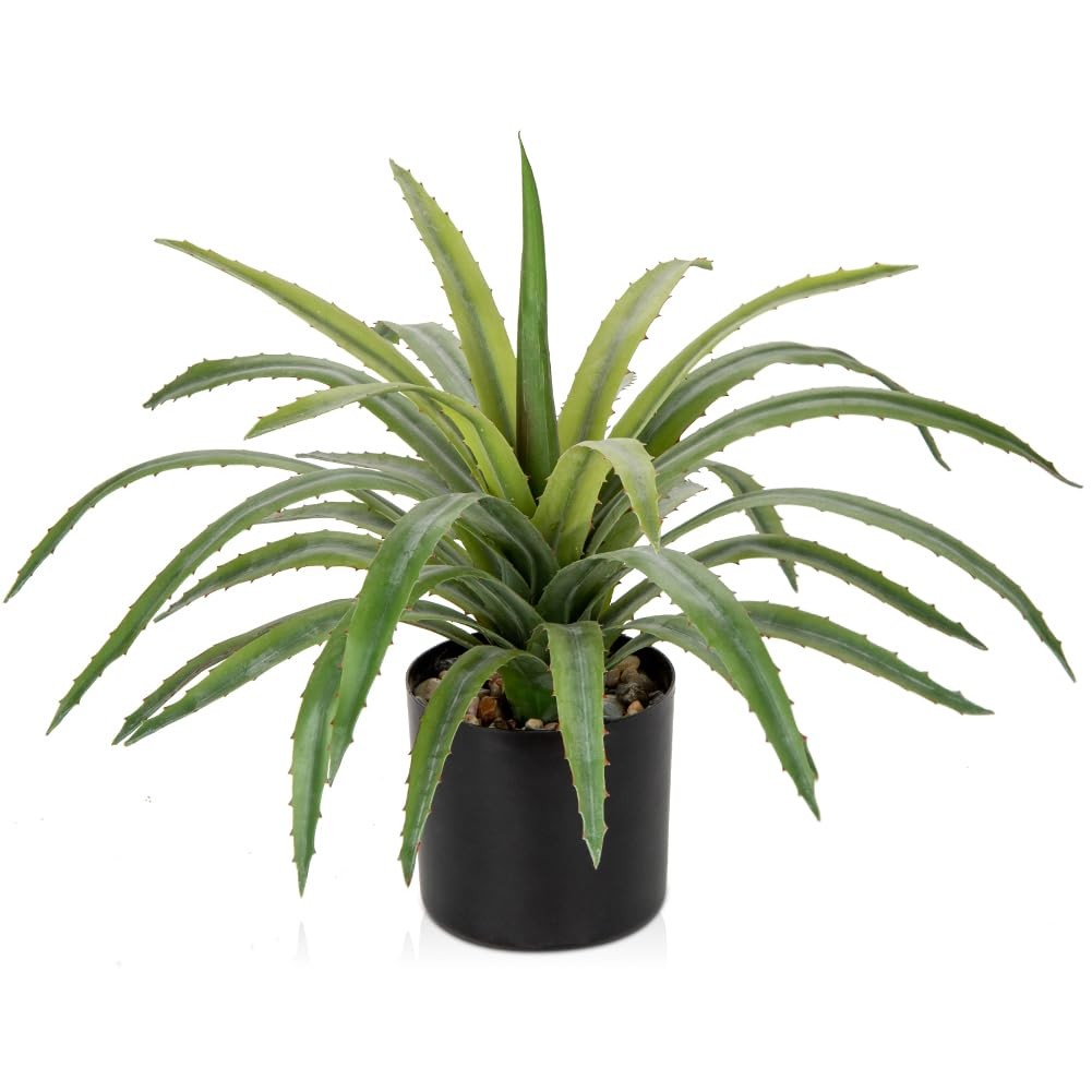 Green Agave Plant Artificial 17 Inch Fake Potted Large Succulent Home Decor