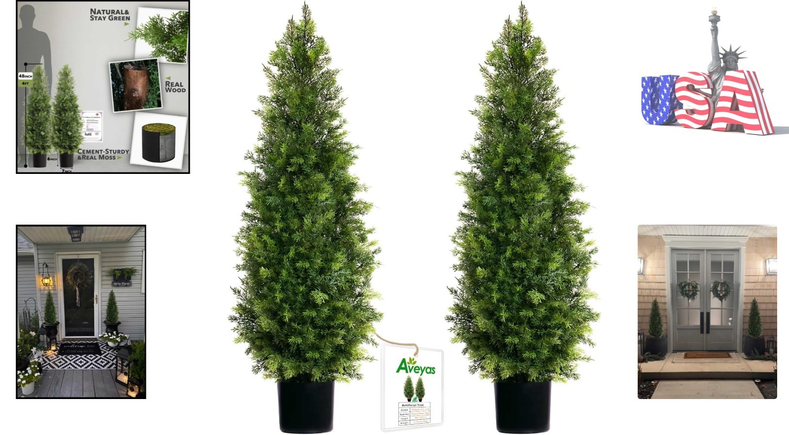 Realistic 4ft Cedar Topiary Trees – Maintenance-Free Outdoor Decor (2 Pack)