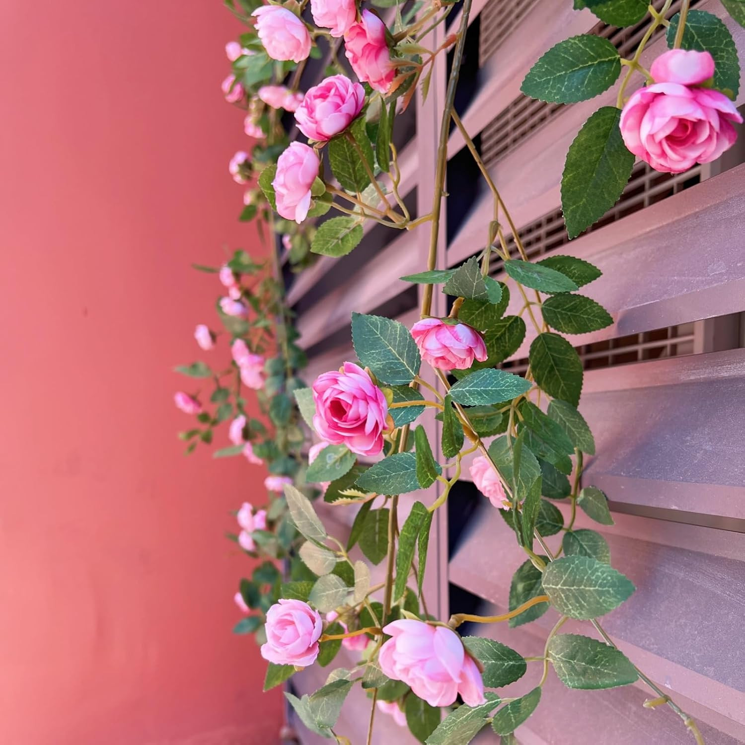 6FT Pink Rose Garland – Artificial Silk Flowers for Home & Wedding Decor (2Pc)