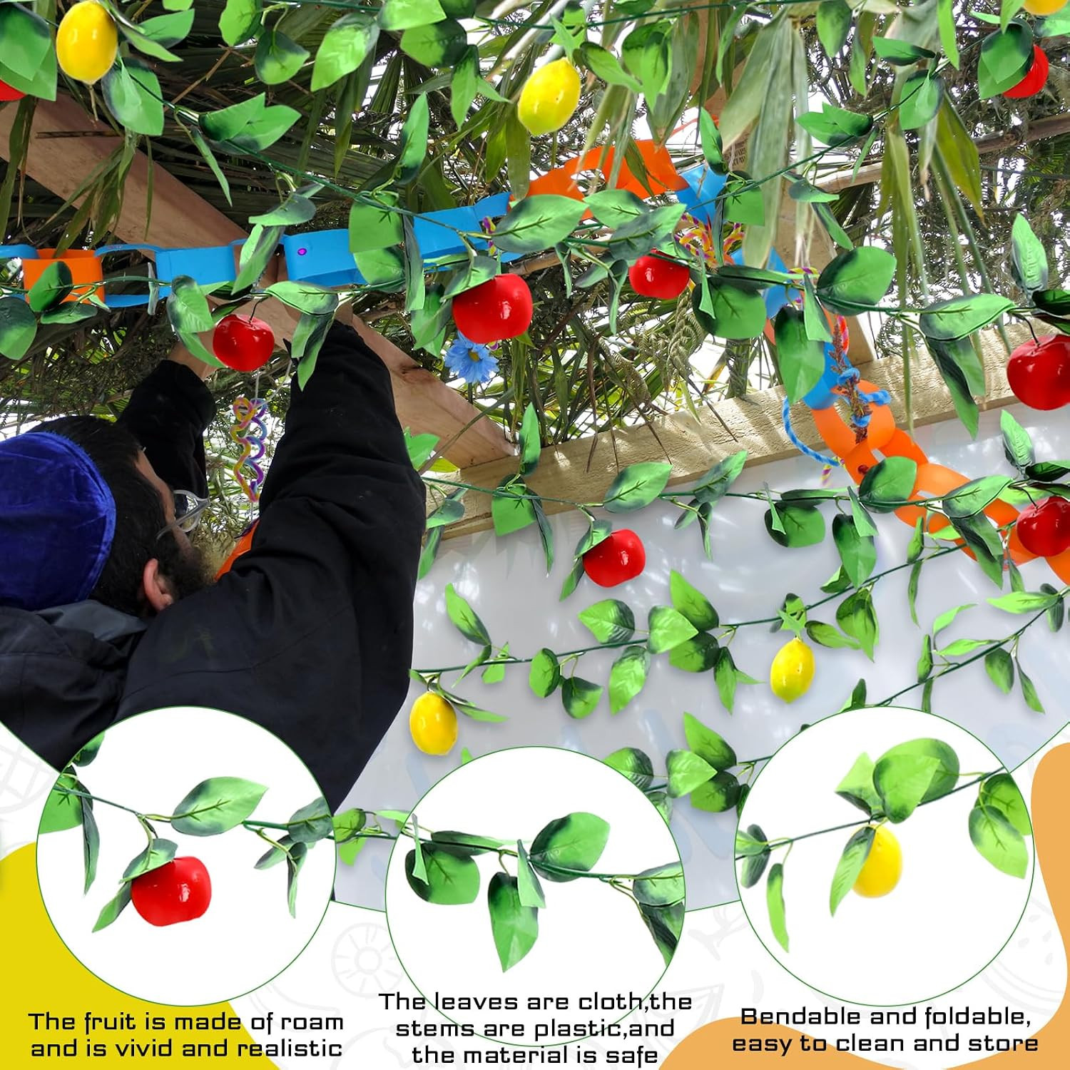 4 Pcs Sukkot Sukkah Decorations Apple Etrog Garland Fruits Hanging Banner Jewish