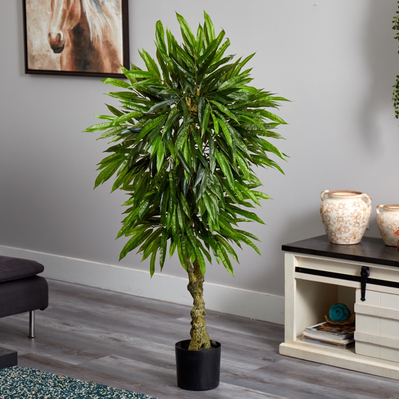 4.5’ Mango Leave Artificial Tree UV (Indoor/Outdoor) Home Decor. Retail $219