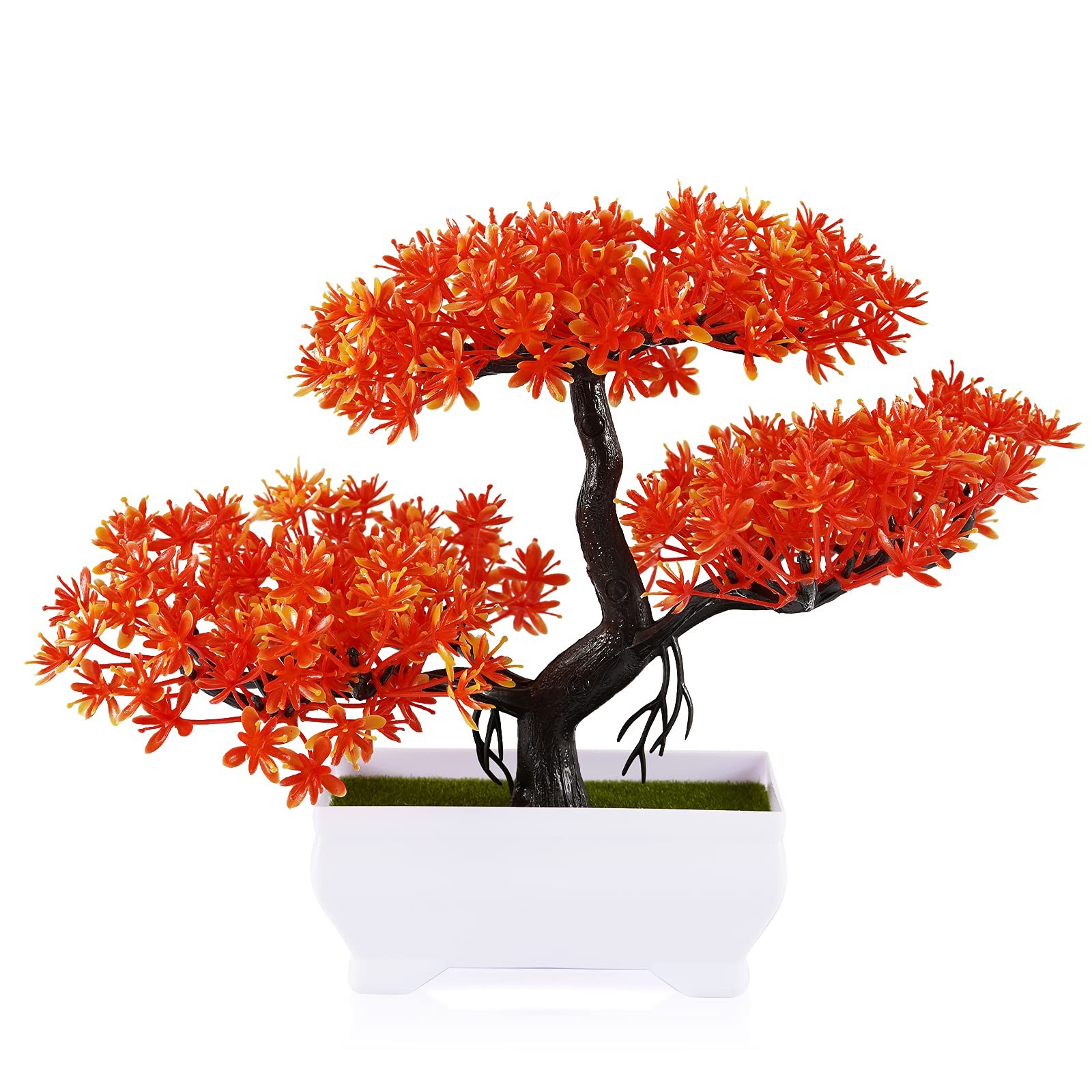Frjjthchy Mini Artificial Bonsai Tree Plants with Plastic Cement 4in, Orange
