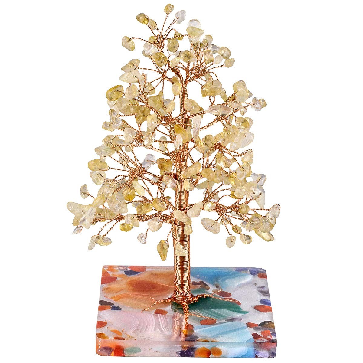 Citrine Crystal Tree Tumbled Stones Geode Agate Slice Base 4.76 Inches