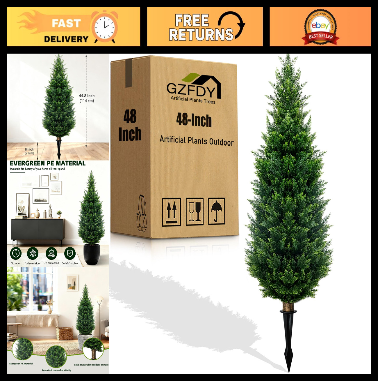 4FT UV Resistant Artificial Cedar Topiary Tree – Fake Shrubs for Indoor/Outdoor