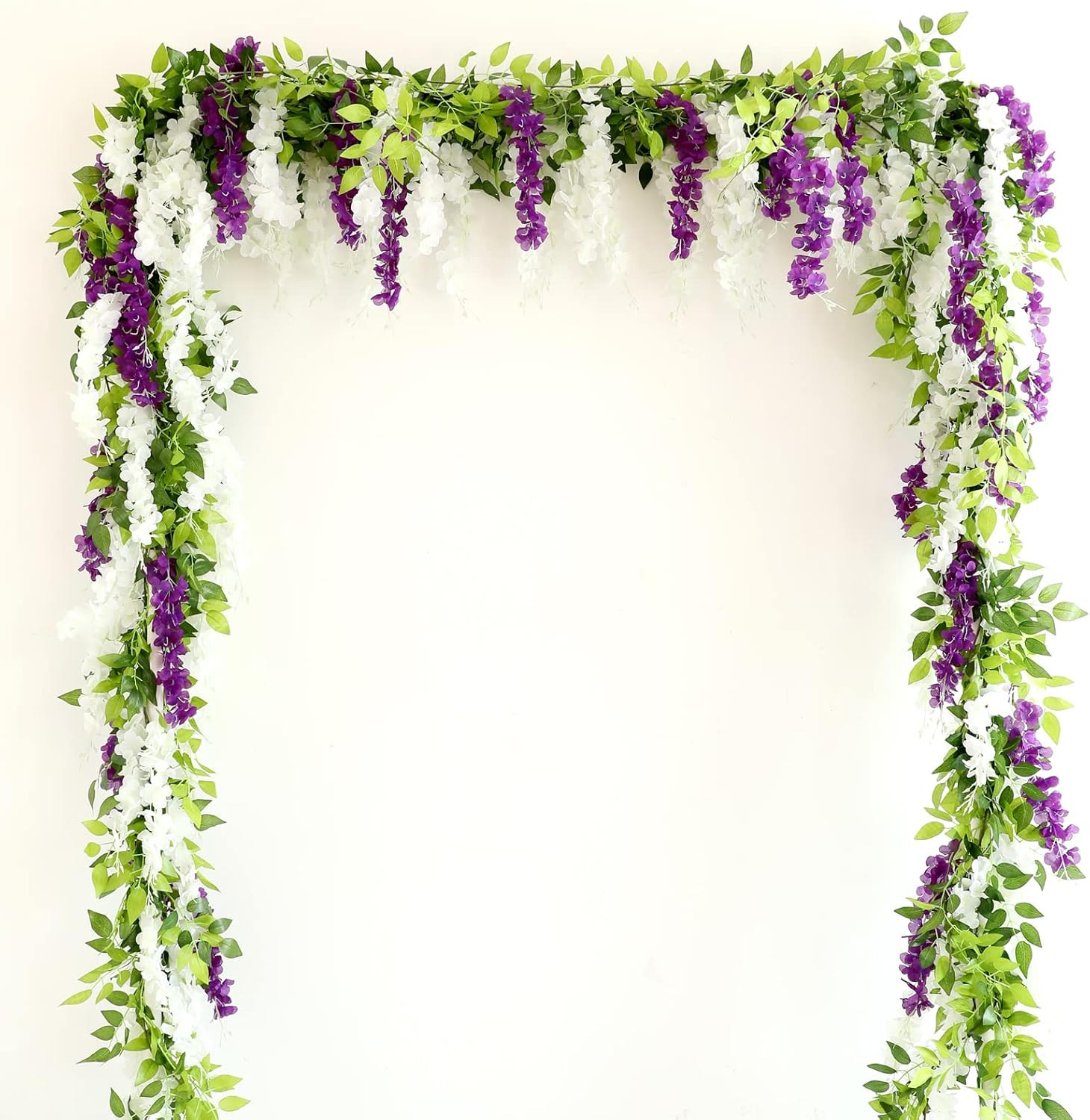 Wisteria Artificial Flowers Garland, 4Pcs Total 28.8Ft Silk Faux Wisteria Vine K