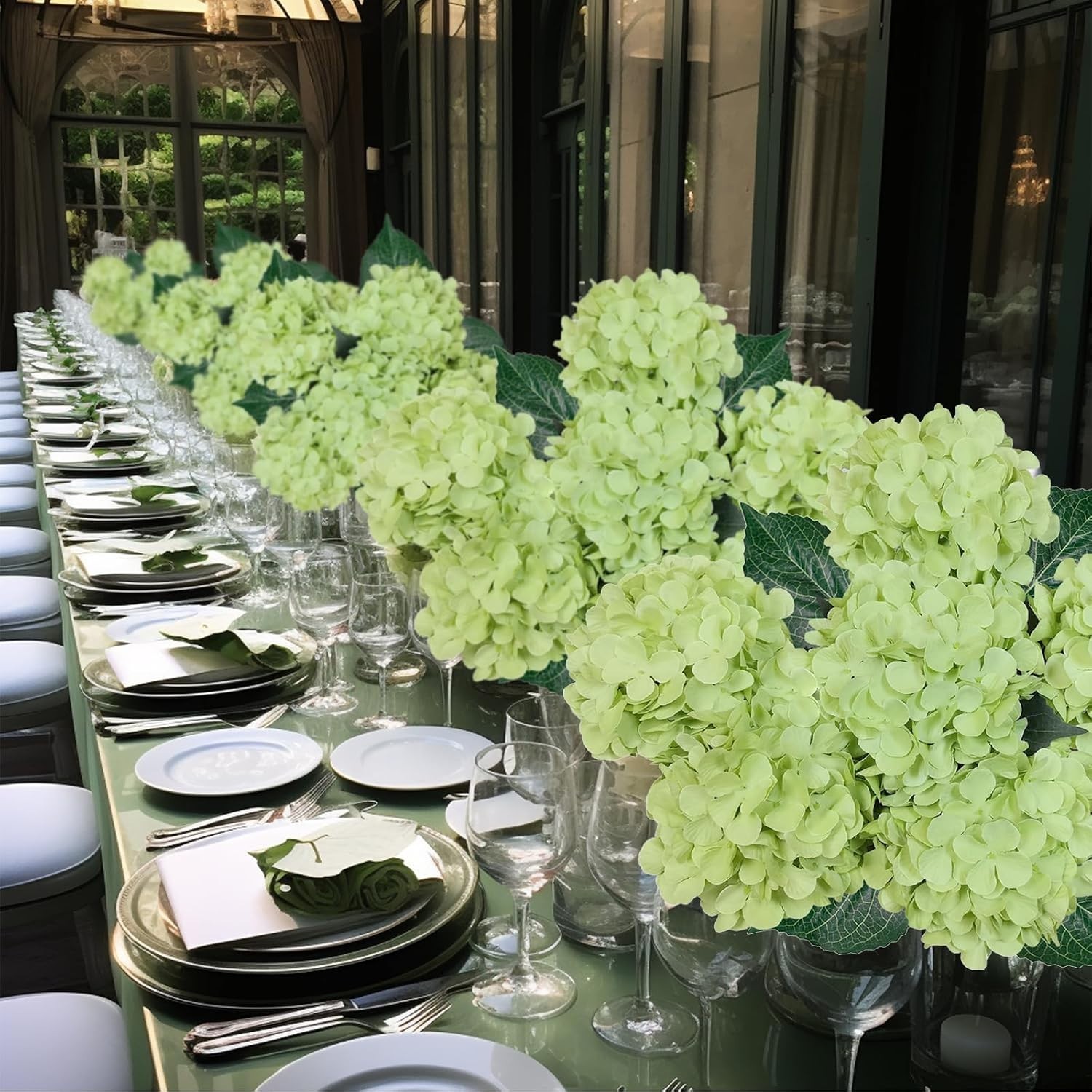 Green Hydrangea Faux Flowers – 6PCS for Beautiful Home Decor & Events