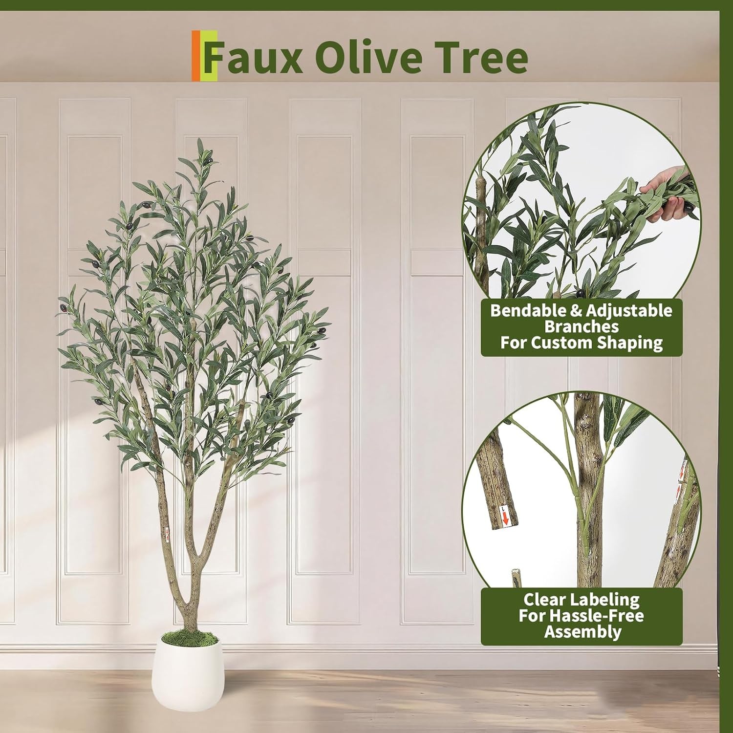 5/6/7FT Artificial Olive Tree Indoor with Moss and Planter Pot Faux Fake Home