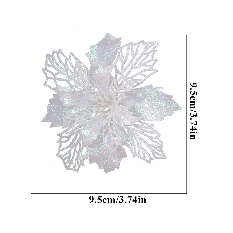 10/5pcs Glitter Christmas Poinsettia Hanging Flowers Xmas Party Tree Decorations