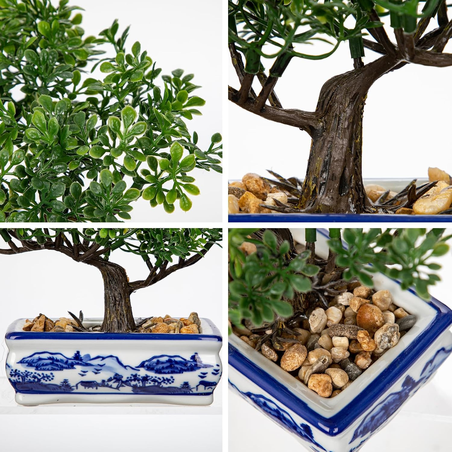 Artificial Bonsai Tree with Blue and White Porcelain Pot, Fake Bonsai for Home O