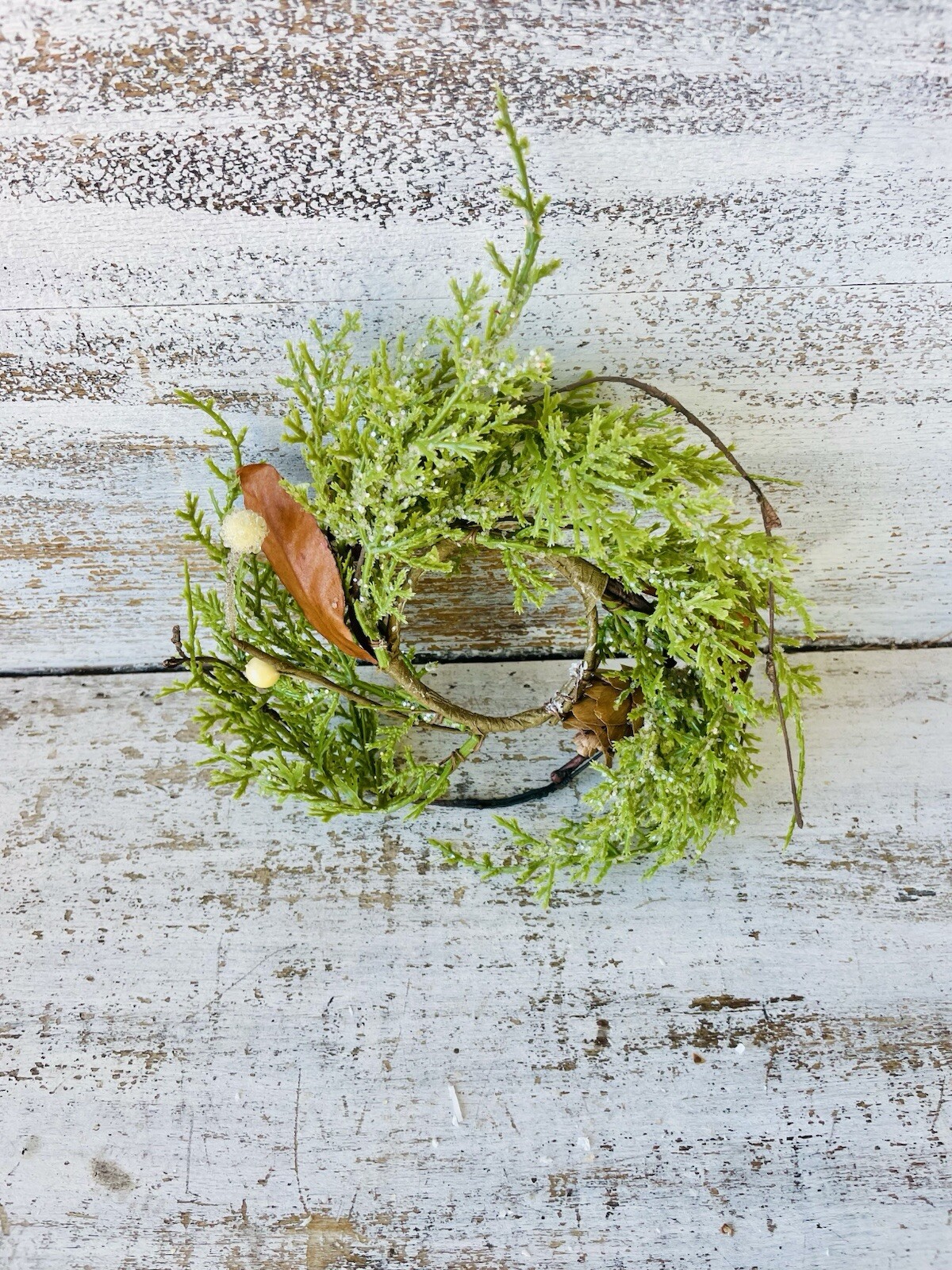Brown Leaf Cypress Mini Wreath Greenery Ring