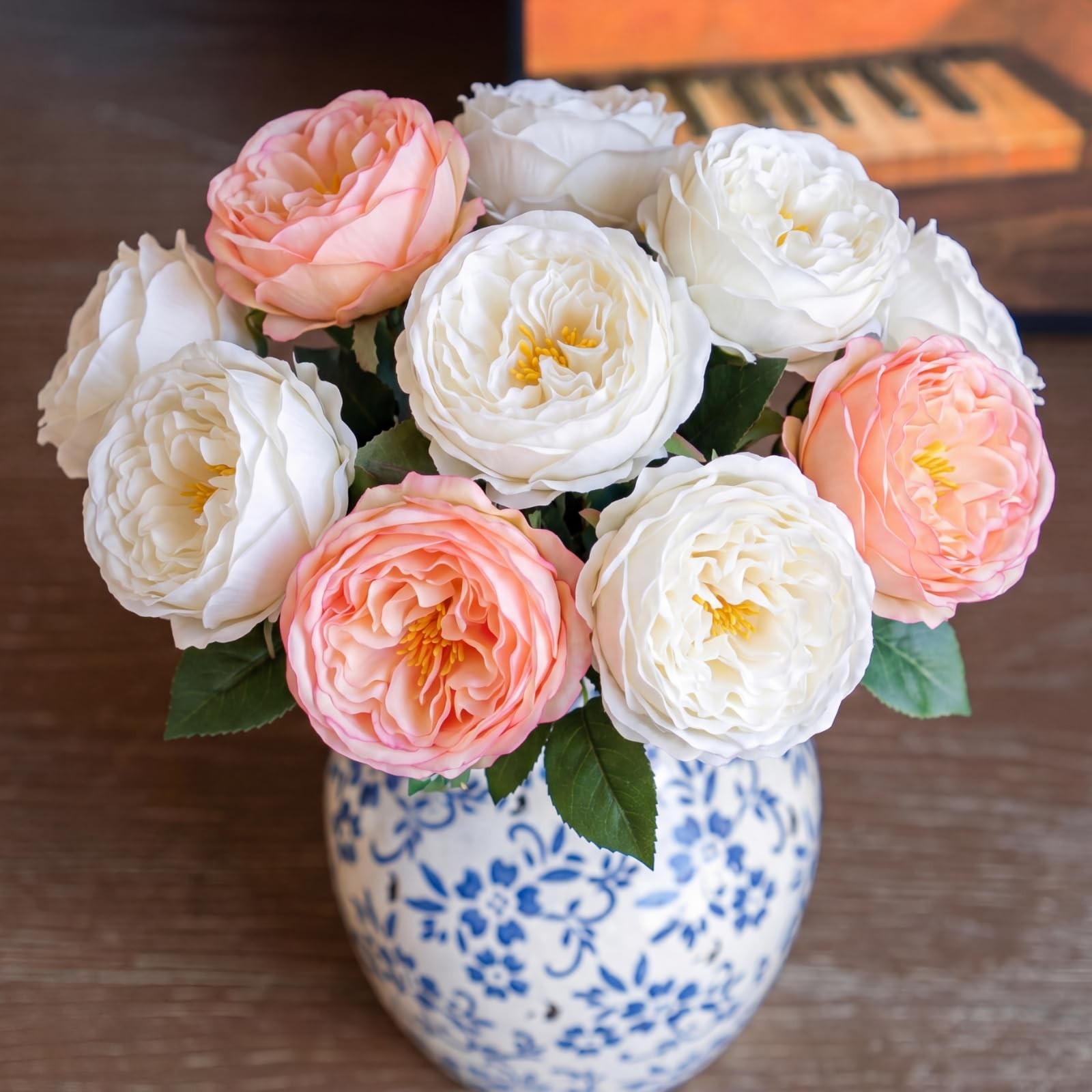 6 PCS Artificial Realistic Touch Peony Fake Flowers Soft Pink White Bouquet