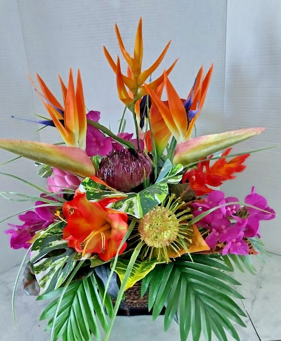 Artificial tropical floral arrangement (ROUND)