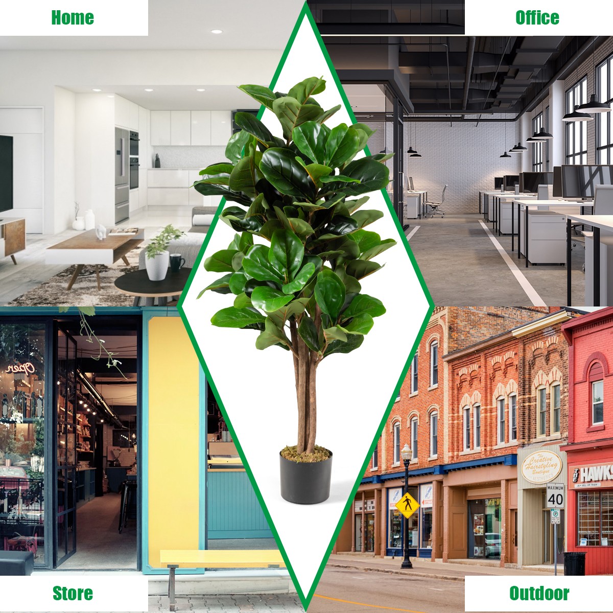4ft Artificial Fiddle Leaf Fig Tree Indoor Outdoor Office Decorative Planter