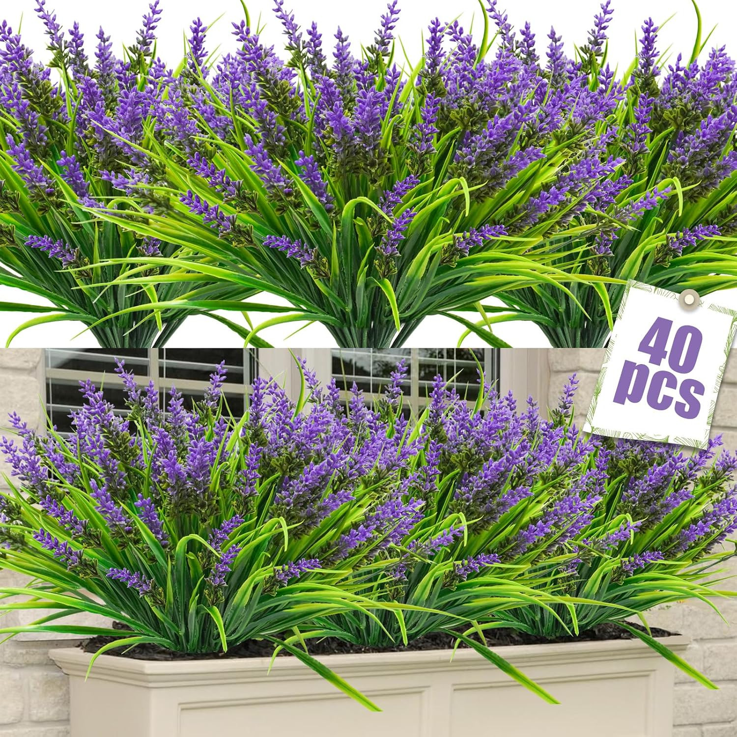 40 Bundles UV Resistant Fake Monkey Grass with Lavender for Outdoor Decor