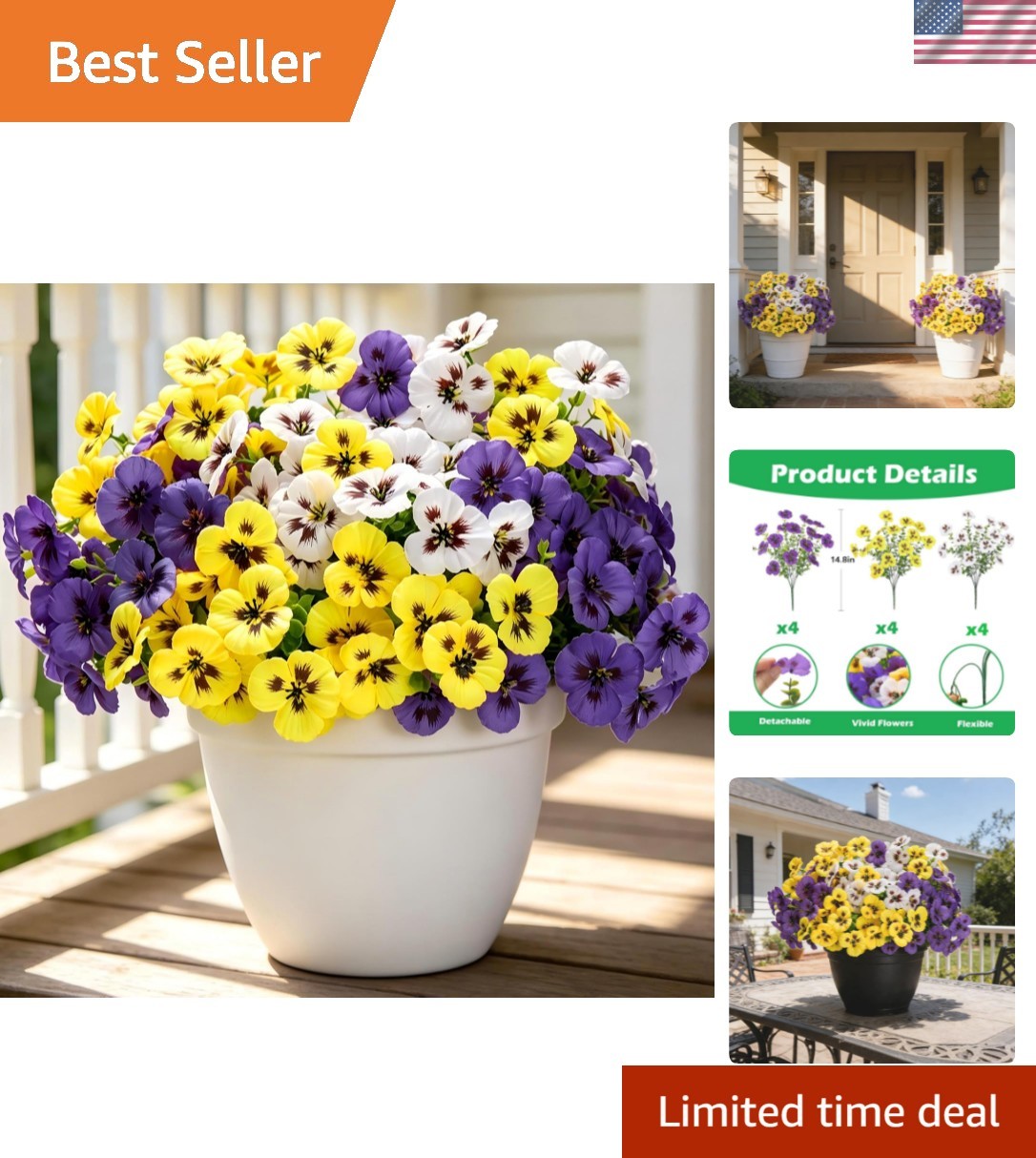 Artificial Pansies Flowers for Outdoors, 12 Pcs Faux Silk Pansy Flower UV Res…