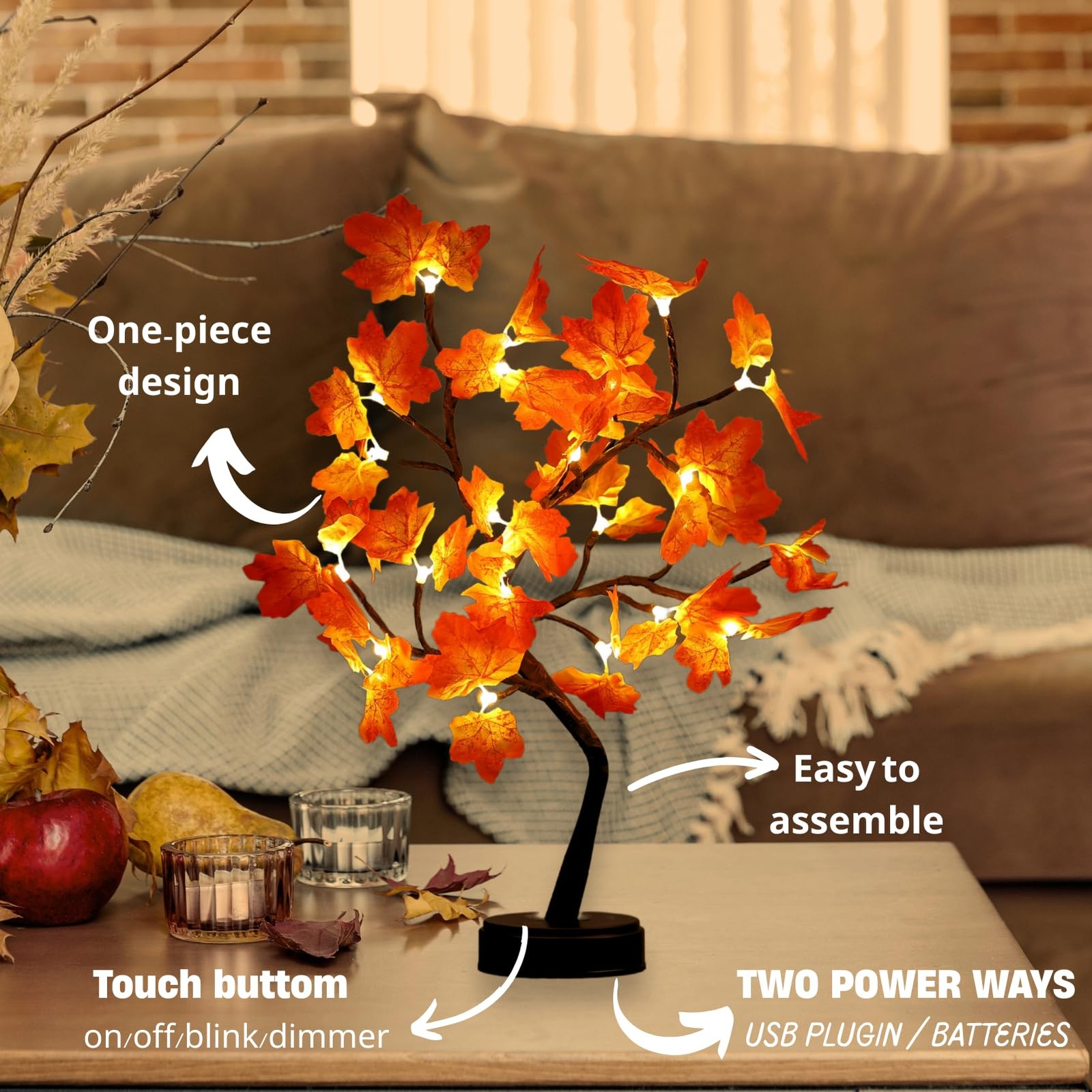 Artificial Fall Lighted Maple Tree 24 LED Thanksgiving Decorations Battery/US…