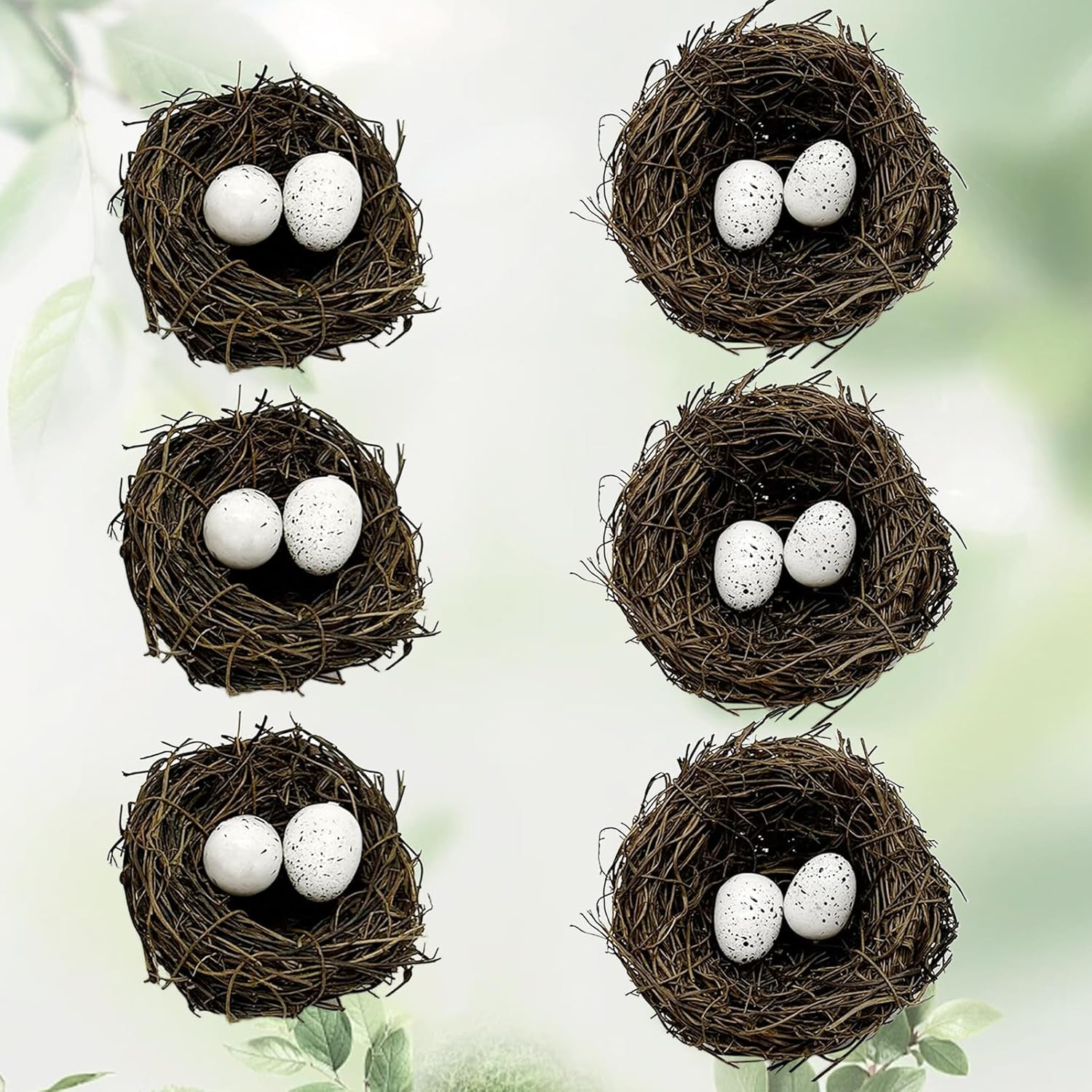 6Pcs Small Faux Bird Nest with Eggs for Crafts, Artificial Rattan Birds Nest for