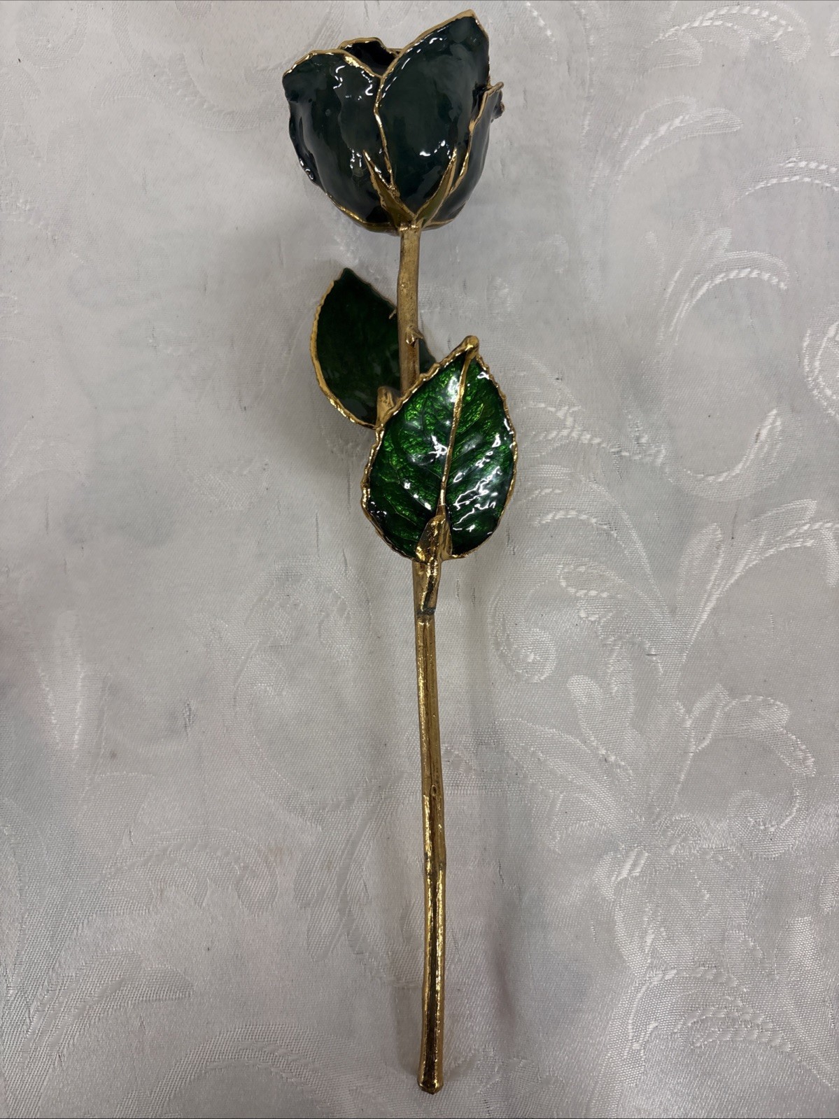 Vtg Real 24k Dipped Green American Rose Bradow Jewelers Watertown WI with Box