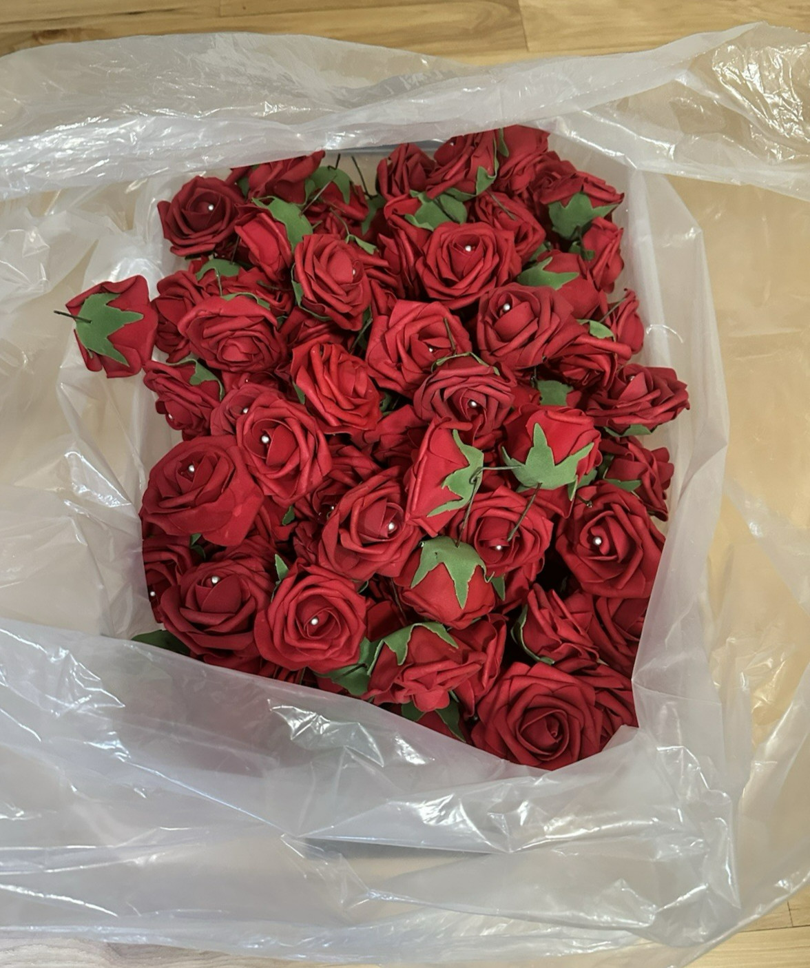 Artificial Flowers 113 Pcs Real Looking Red Foam Fake Roses with Stems