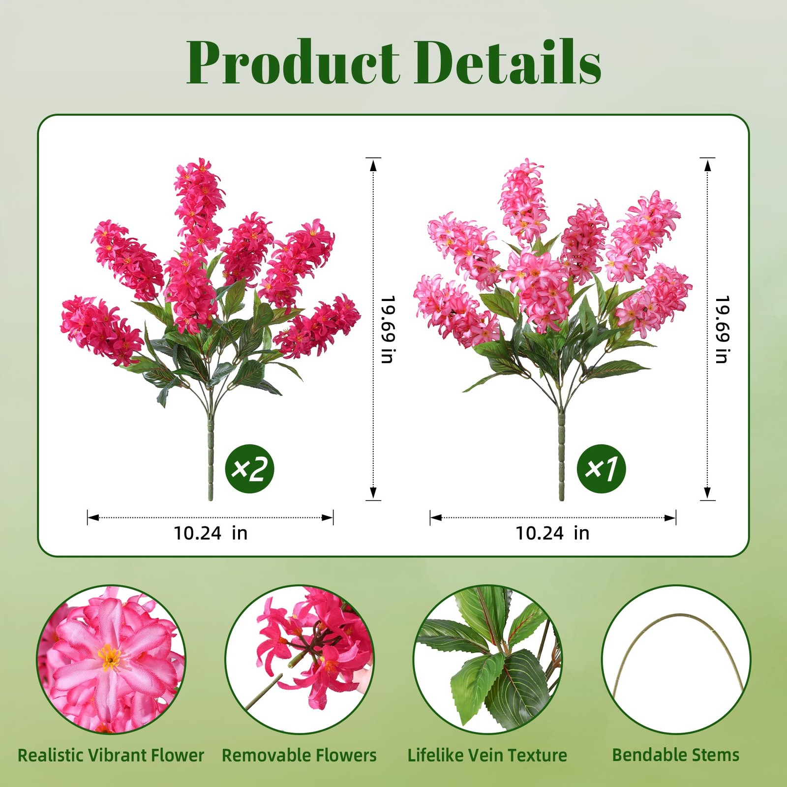Artificial Flowers 3 Pcs Hyacinth Fake Flowers 19.69” Silk Flowers for Outsid…