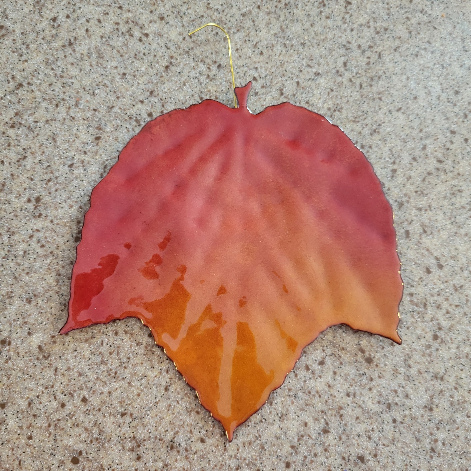 Maple Autumn Leaf ornament wall hanging shiny decor garden rustic metal red-oran