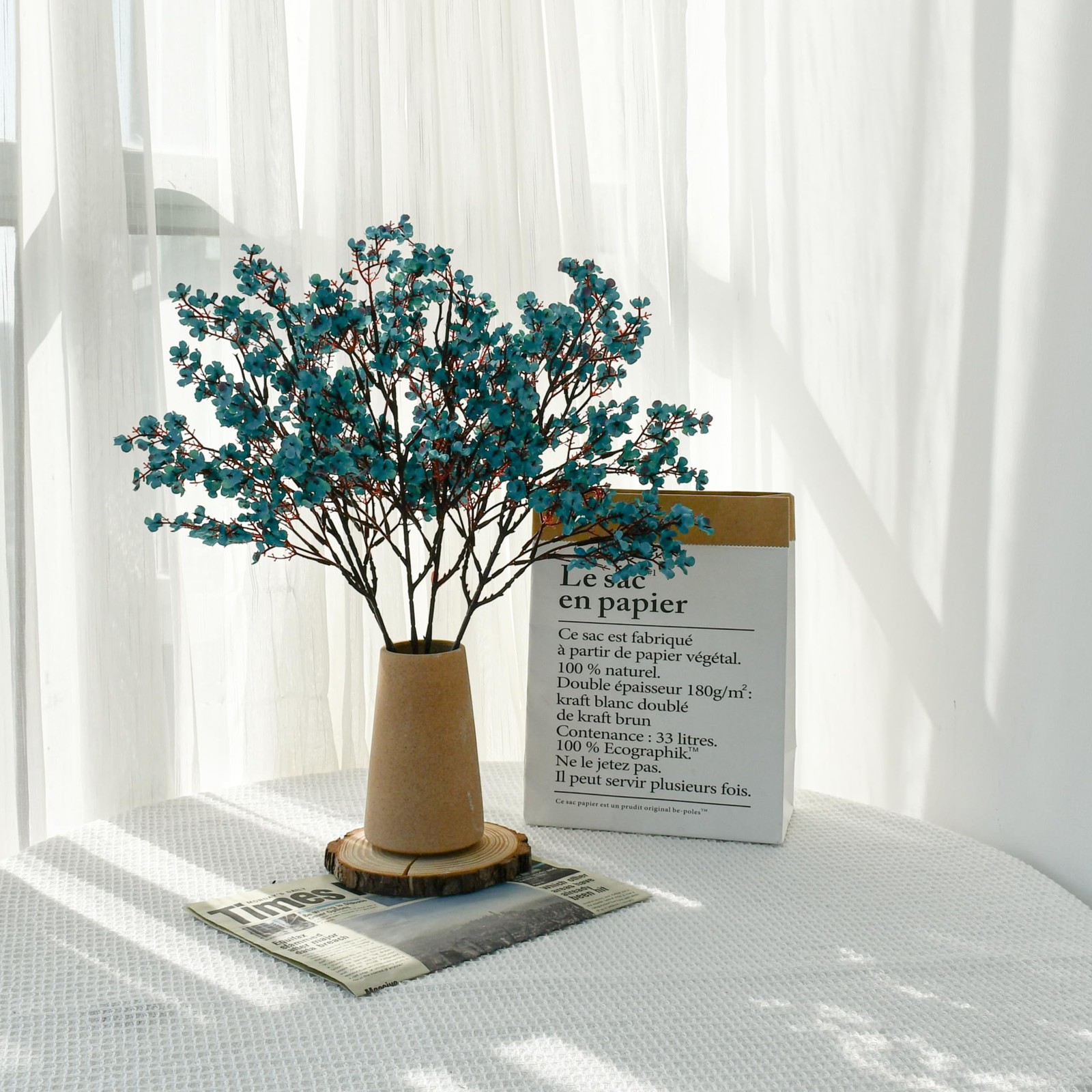 Teal Silk Baby’s Breath Flowers – 6 Bundles, 18.7″ Faux Florals with Flexible…