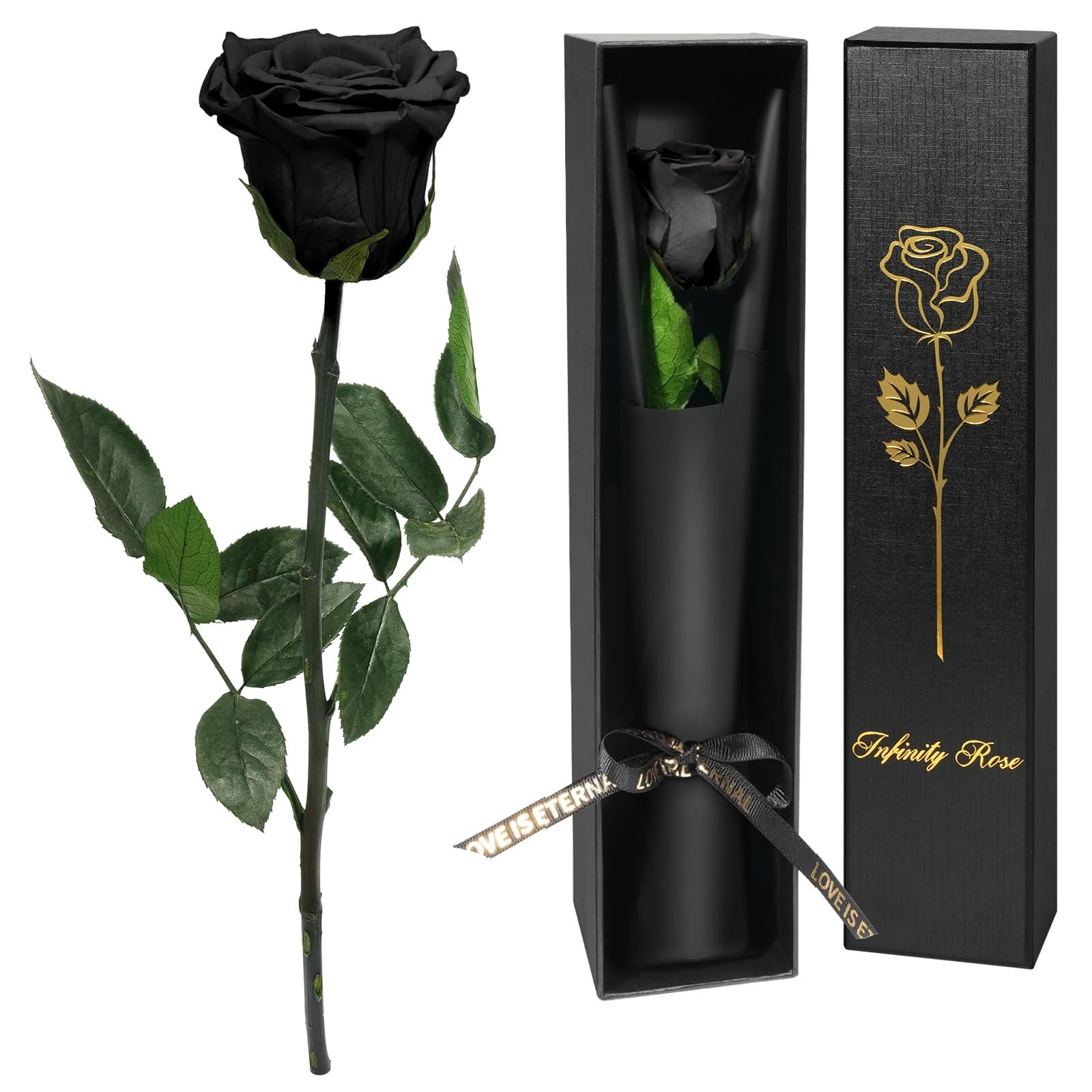 Preserved Black Rose Gift for Women, Mom, Forever Real Flower for Anniversary