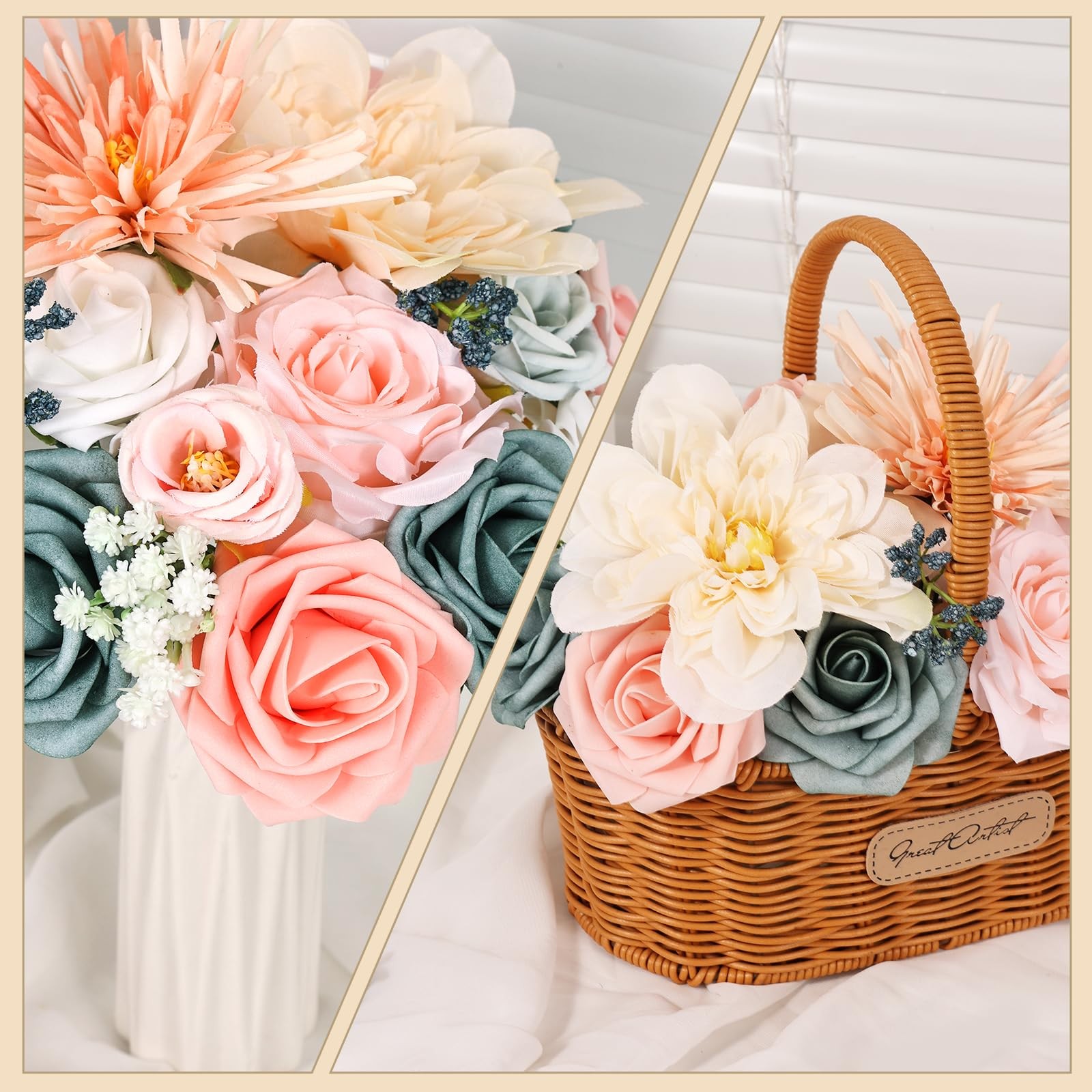 Dusty Blue Pink Artificial Flower Combo Box DIY Wedding Table Centerpiece