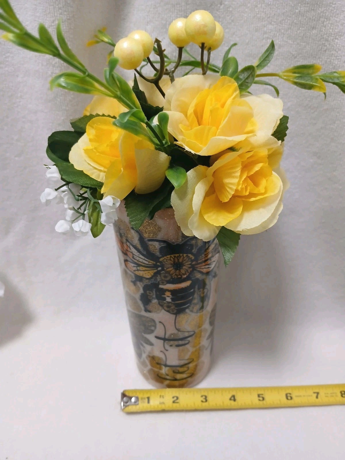 Bee Tumbler Large 20 oz w Yellow Roses Floral Arrangement Bouquet GIFT Birthday