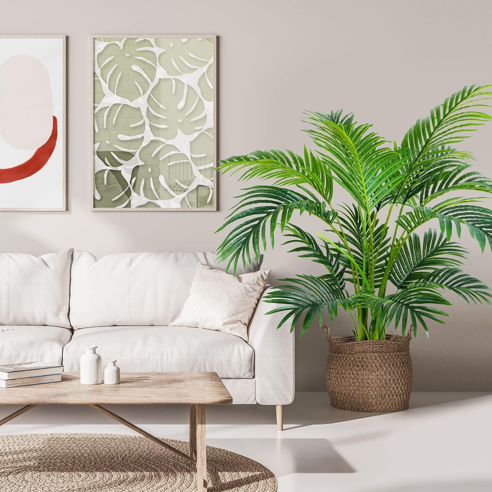 Worth Garden 4ft Artificial Areca Palm Plant 2 Packs in Pot, Fake Cane Palm S…