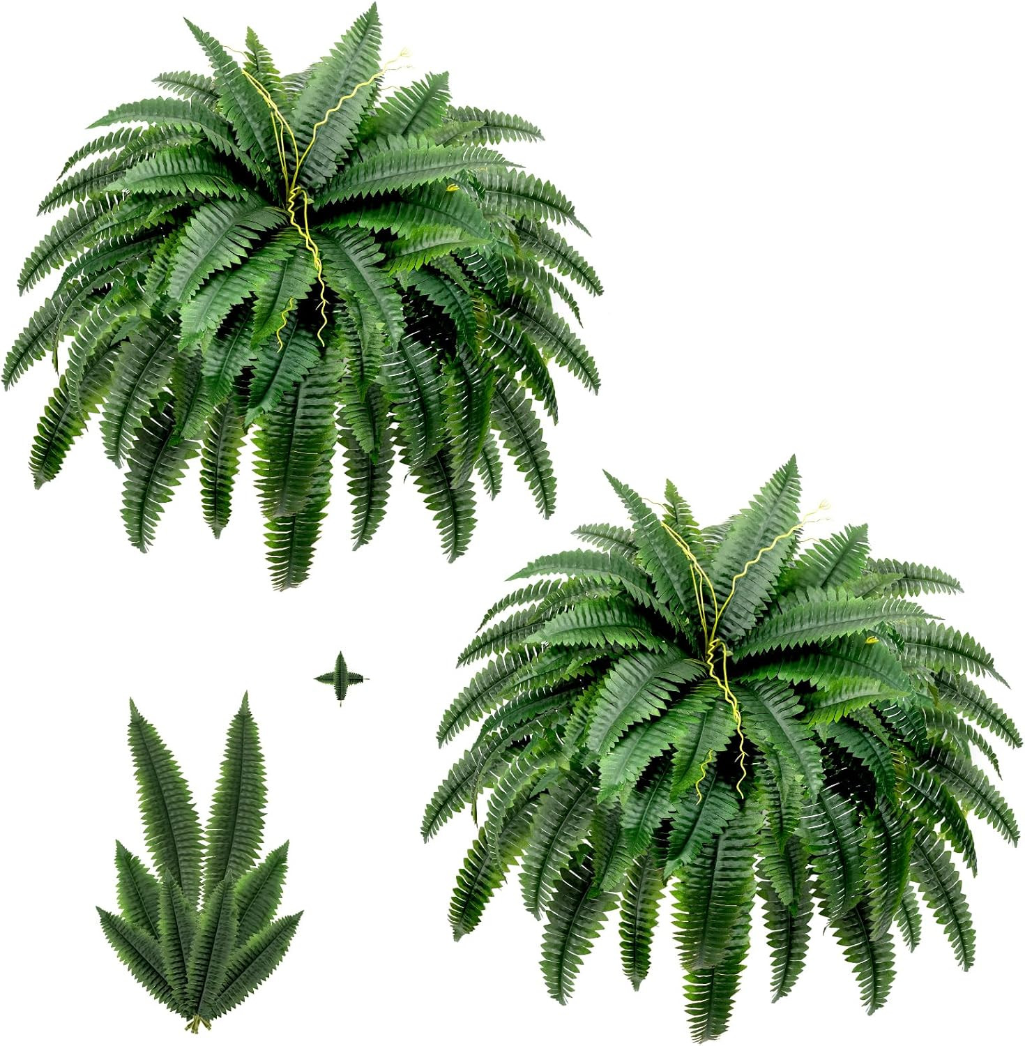 Artificial Boston Fern Bush – Set of 2 45Inch Fake Ferns with 55 Fronds, Large H