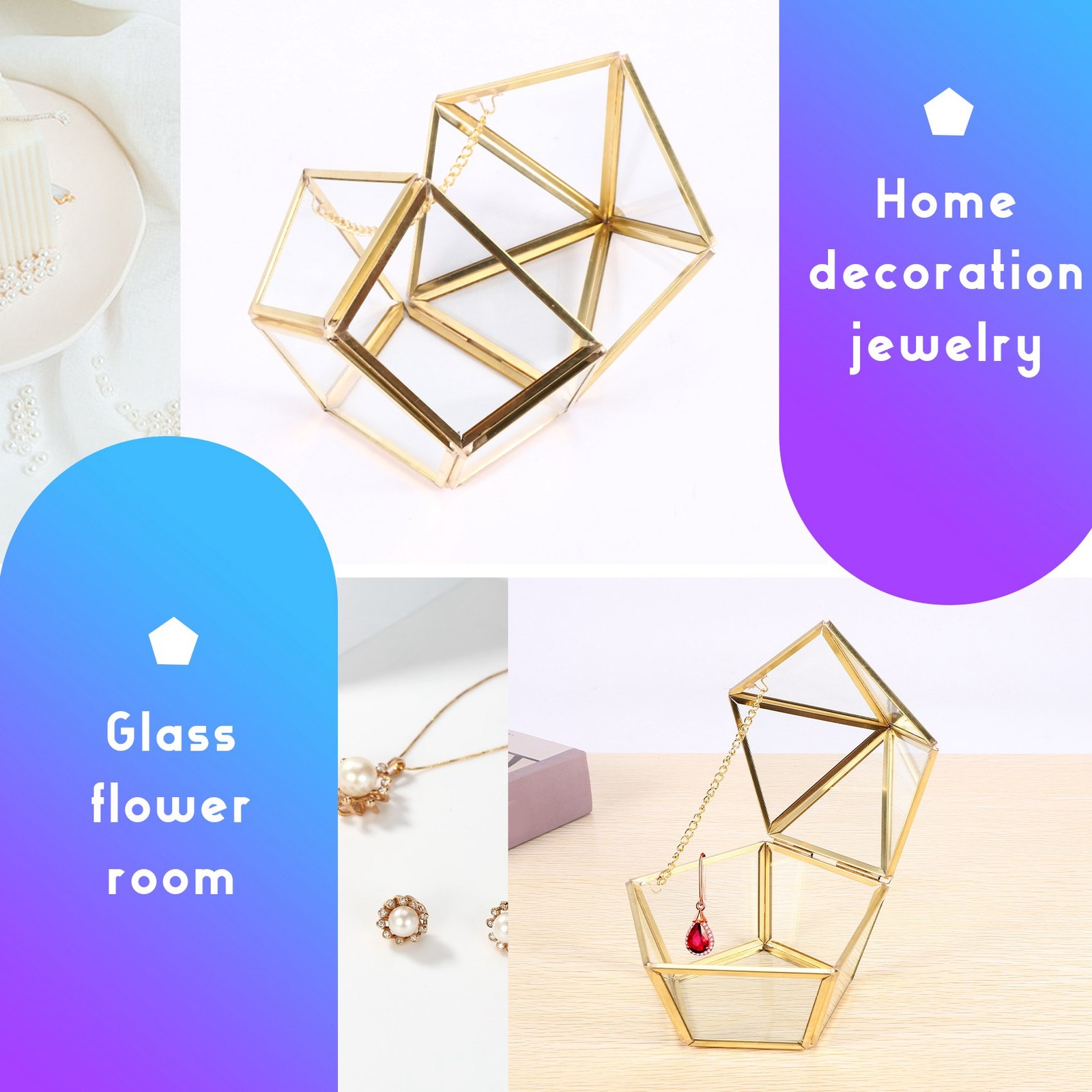 Glass Box Wedding Jewelry Case Immortal Flower Glass Cover Home7495