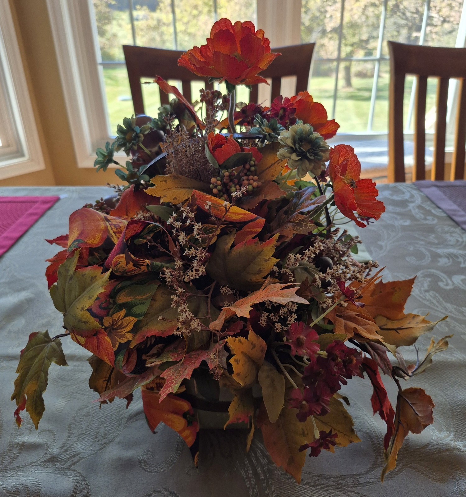 Autumn Fall Floral Basket Centerpiece Arrangement 18″