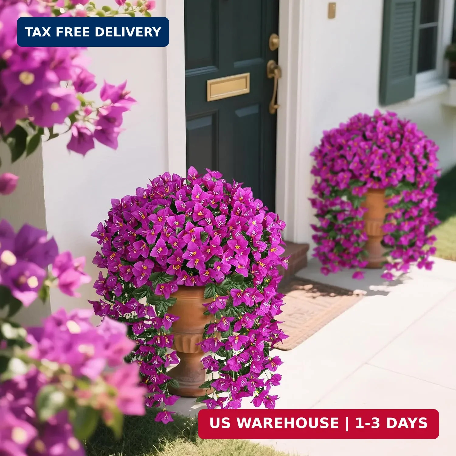 Artificial Bougainvillea Flowers Plants for Outdoors Decoration, 2 Pcs Faux Silk